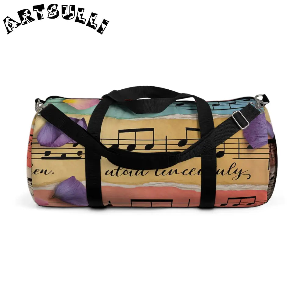 JAKKOUTTHEBXX Purple Flower and Musical Note Duffel Bags 2025