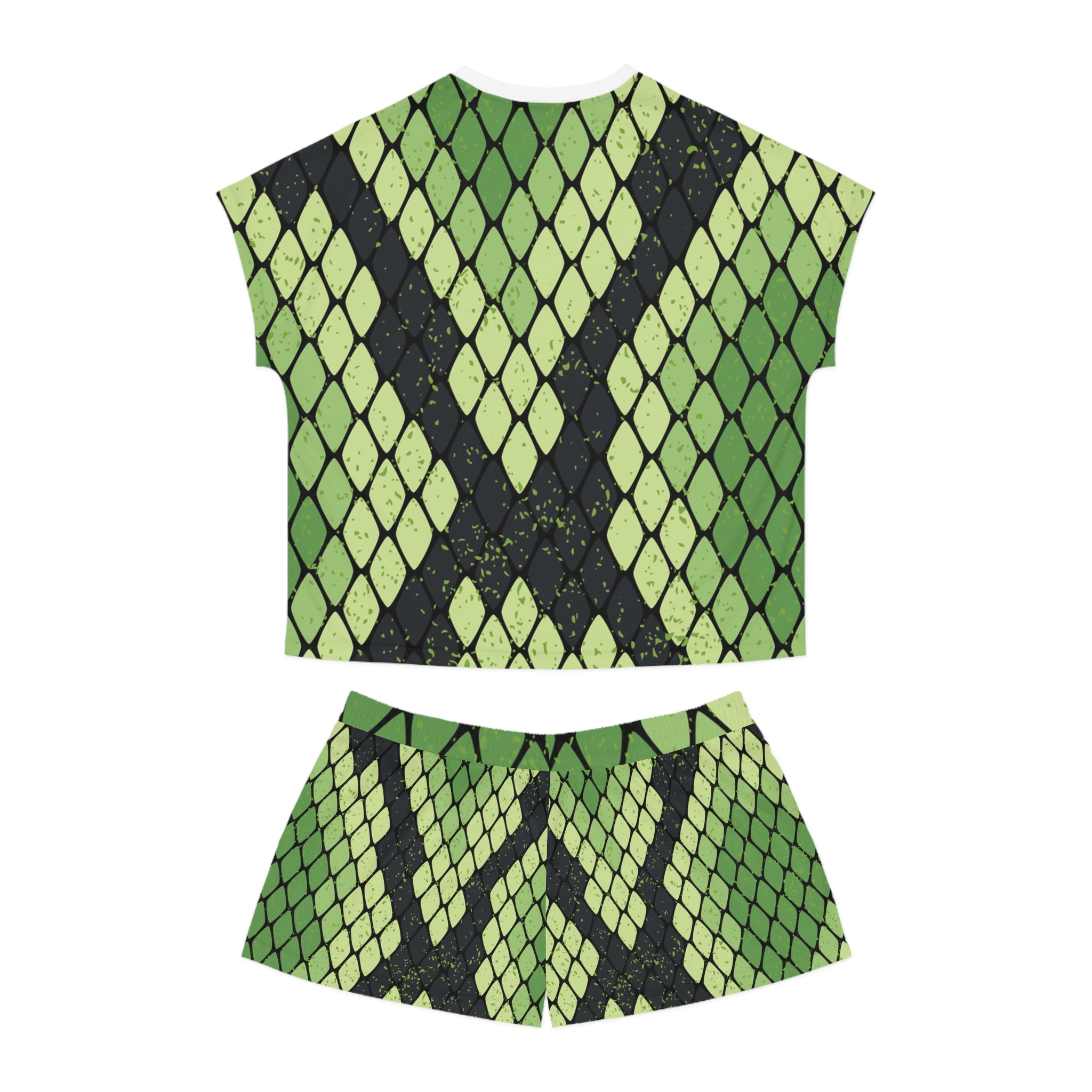 Snake Skin Green and Black Women's Short Pajama Set (AOP), Artsulli - Art is Long, Life is Short, All Over Prints, , , , , , , 