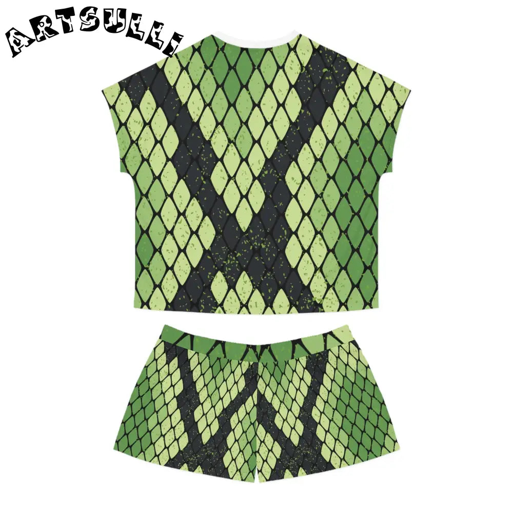JAKKOUTTHEBXX Snake Skin Green and Black Women’s Short Pajama Set