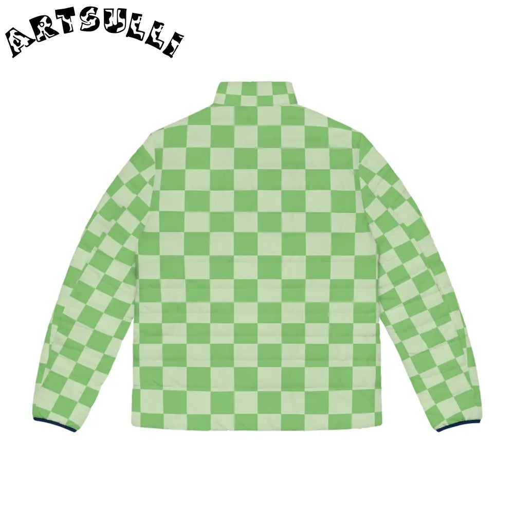 JAKKOUTTHEBXX Checkerboard Green Men’s Puffer Jacket (AOP)