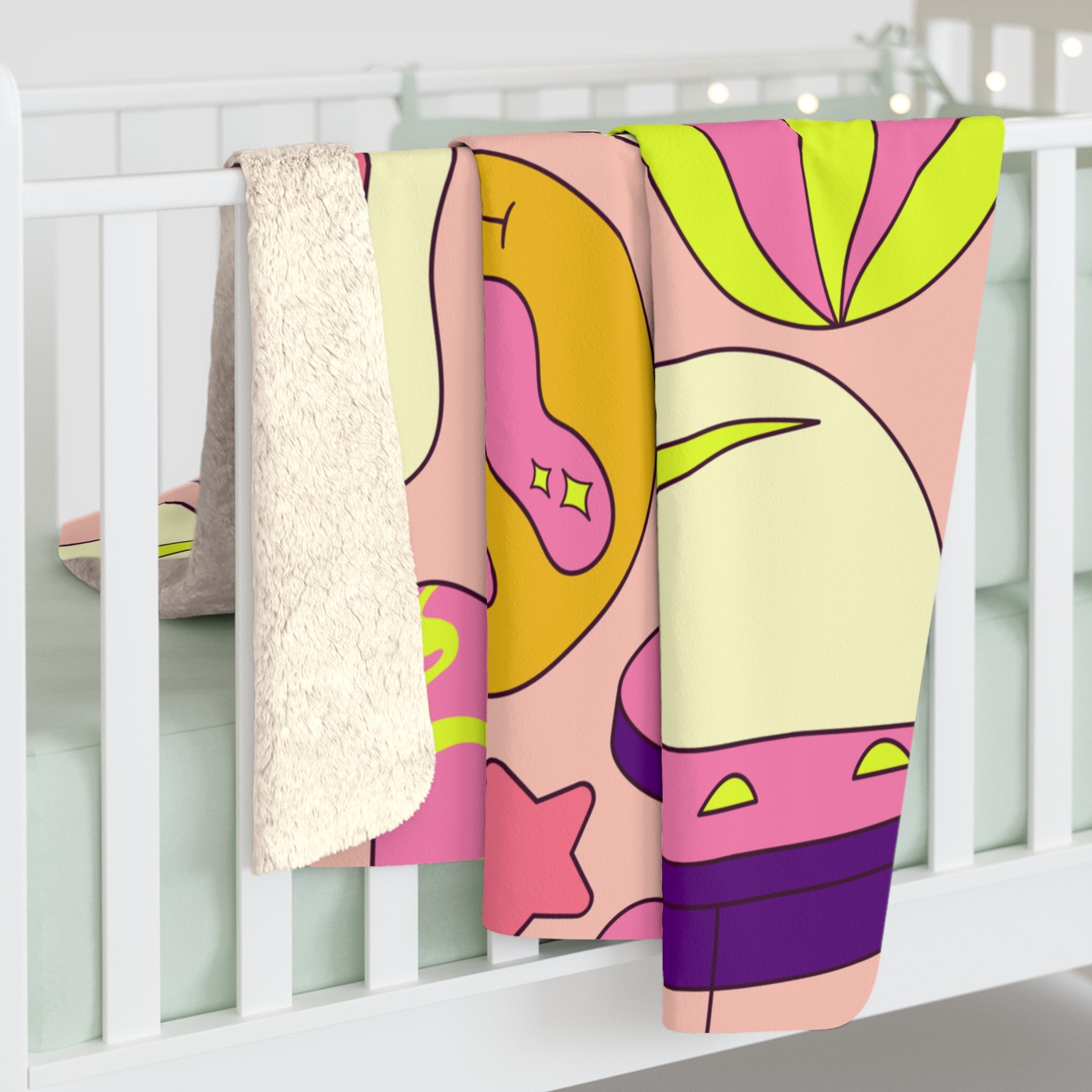 Trippy Spaceships Pink Sherpa Fleece Blanket, Artsulli - Art is Long, Life is Short, Home Decor, , , , , , , 