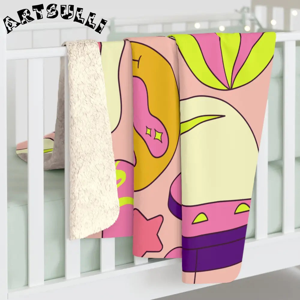 JAKKOUTTHEBXX Trippy Spaceships Pink Sherpa Fleece Blanket