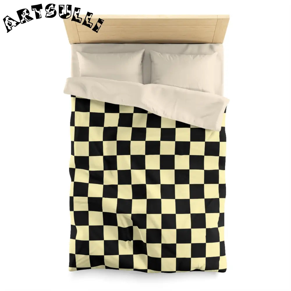 JAKKOUTTHEBXX Checkerboard Black and Yellow Microfiber Duvet Cover