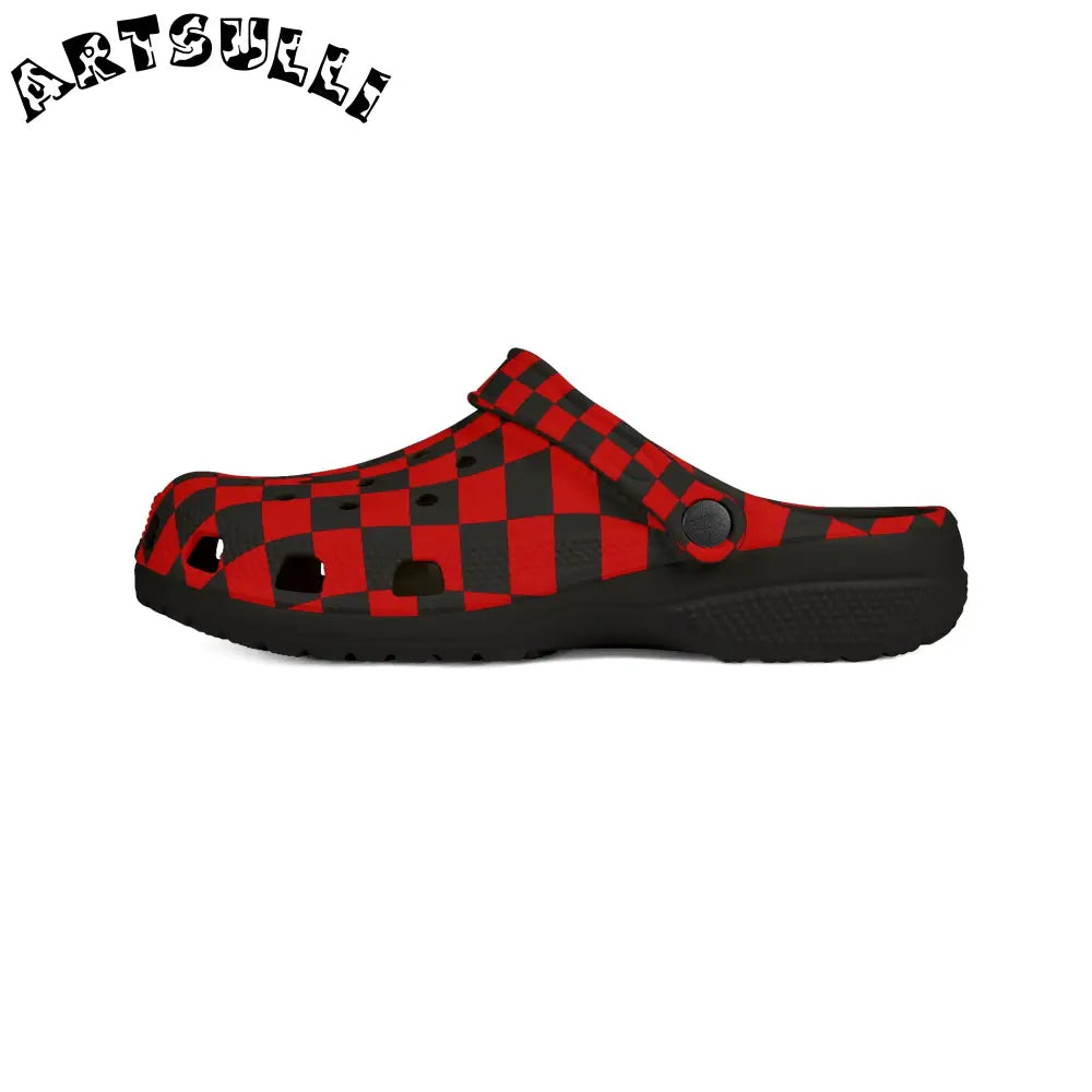 JAKKOUTTHEBXX Checkerboard Red and Black EVA Foam Rubber Shoes (AOP)