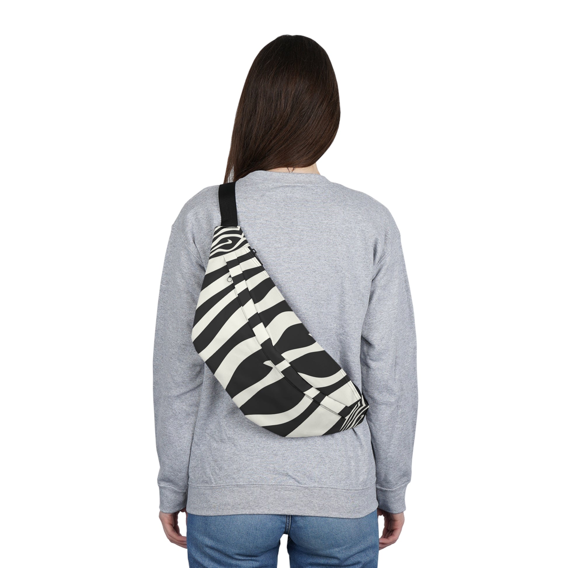 Melting Zebra Stripes Black and White Large Fanny Pack, Artsulli - Art is Long, Life is Short, Bags, , , , , , , 