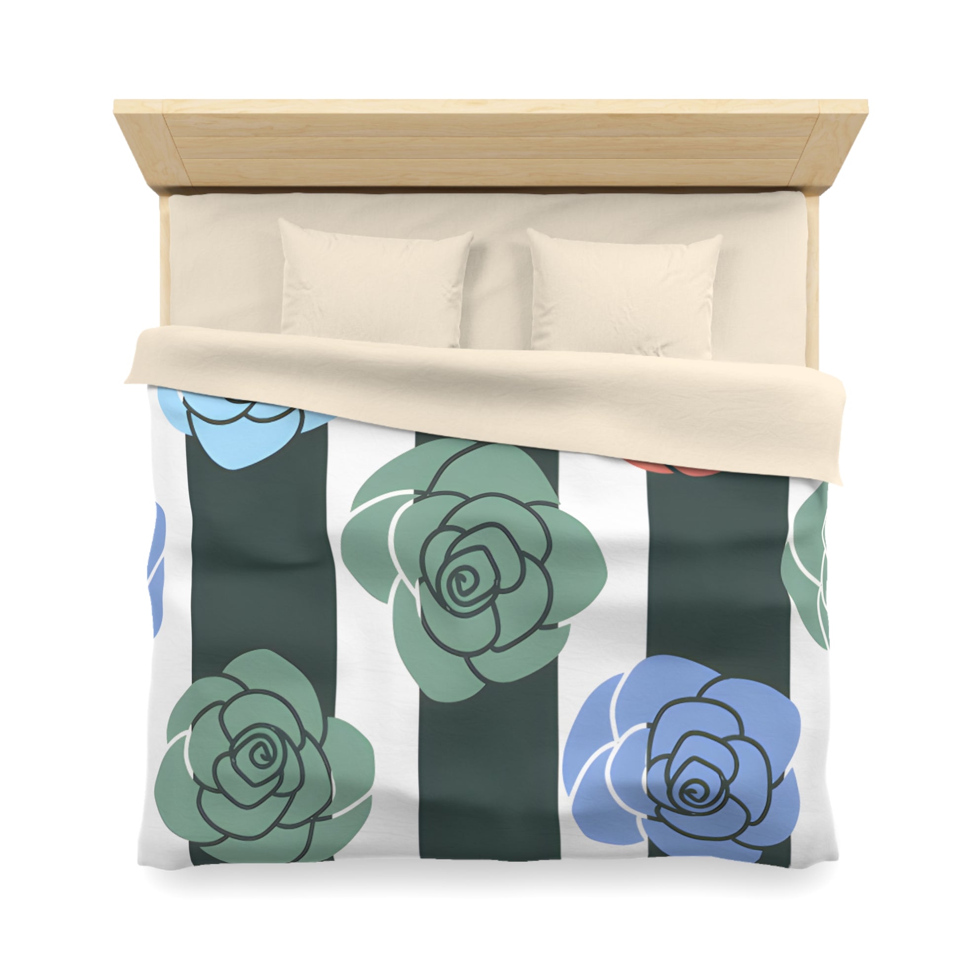 Stripes x Roses Black and White Microfiber Duvet Cover, Artsulli - Art is Long, Life is Short, Home Decor, , , , , , , 