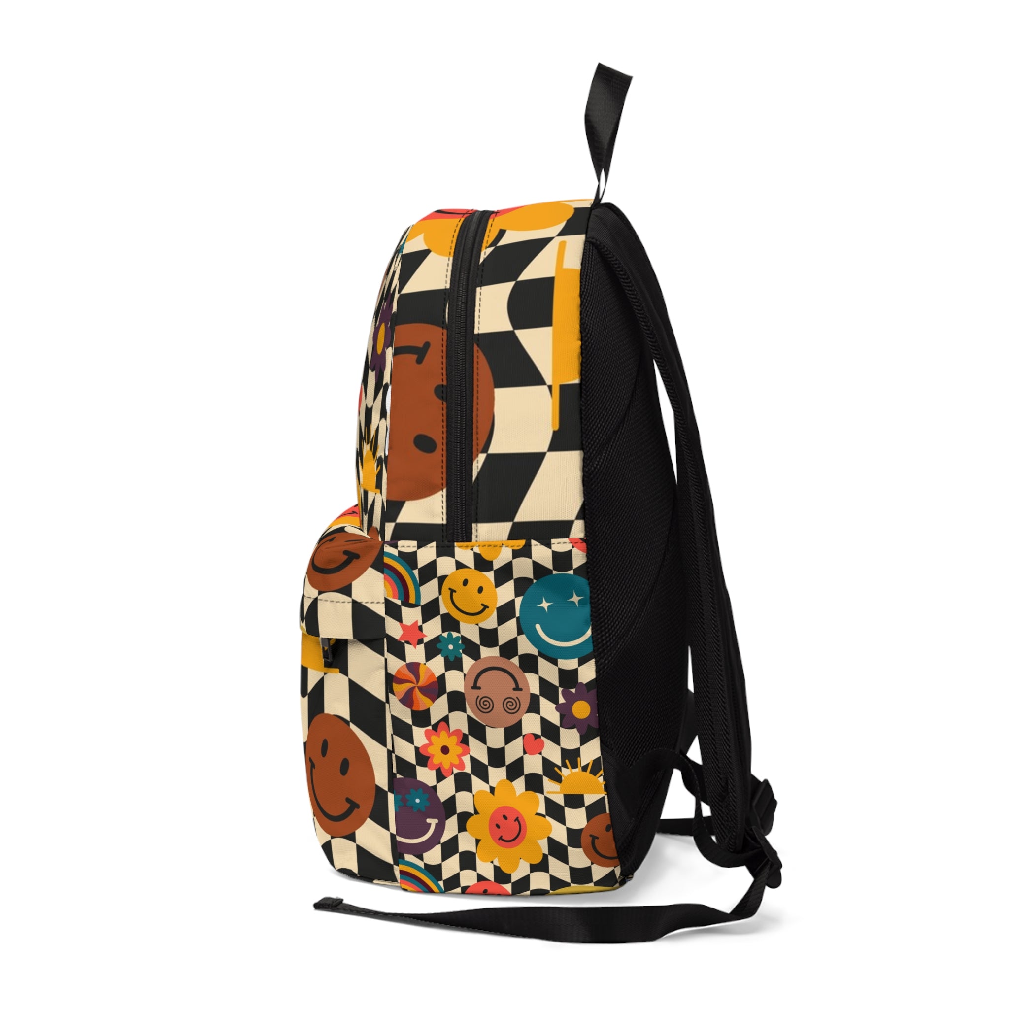 Trippy x Wavy Checkerboard x Smiley Face x Rainbow x Flowers Multi-Color Unisex Classic Backpack, Artsulli - Art is Long, Life is Short, Bags, , , , , , , 