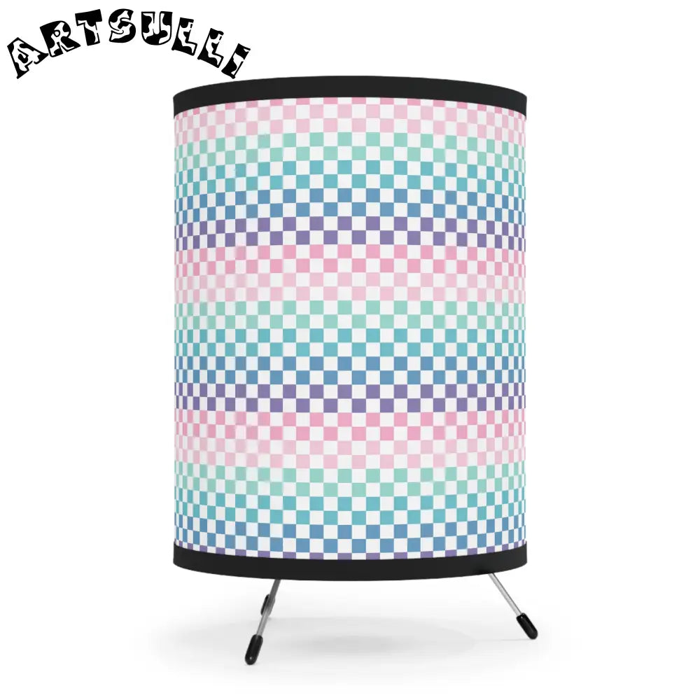 JAKKOUTTHEBXX Vaporwave Rainbow Checkerboard Multi-Color Tripod Lamp