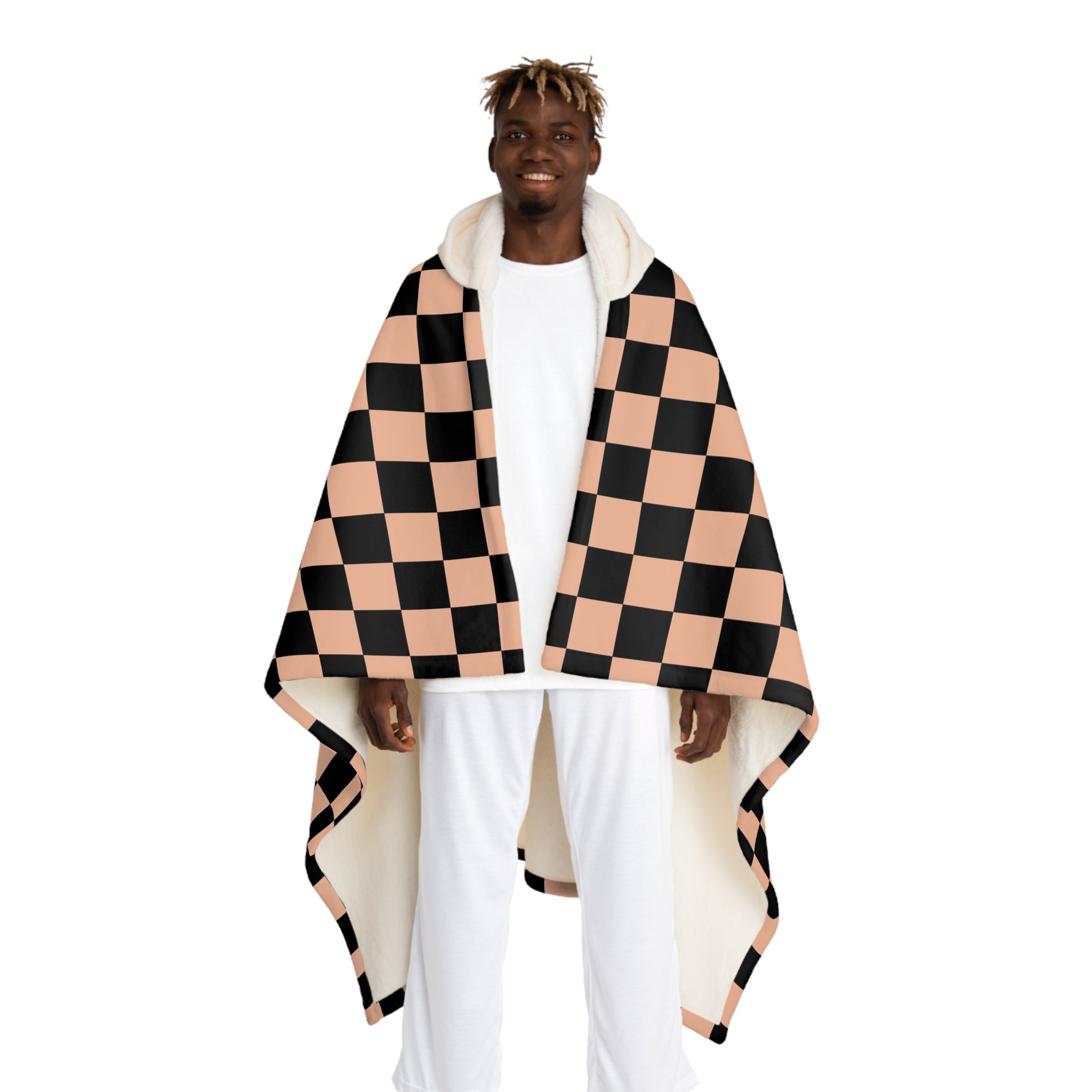 Checkerboard Blue White and Black Hooded Sherpa Fleece Blanket, Artsulli - Art is Long, Life is Short, All Over Prints, Size, One size, Color, Cream, , , 21944445535797016064