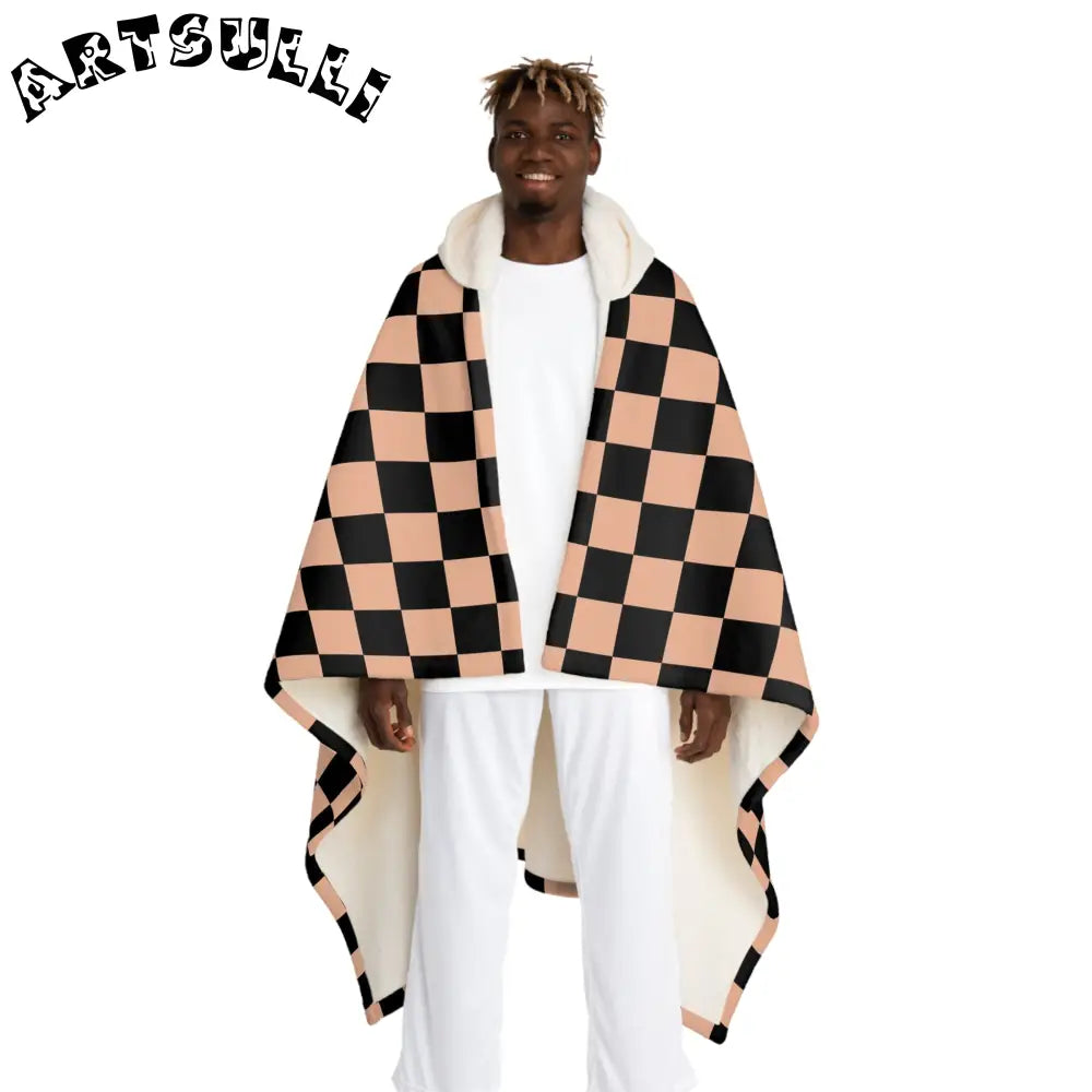 JAKKOUTTHEBXX Checkerboard Blue White and Black Hooded Sherpa Fleece