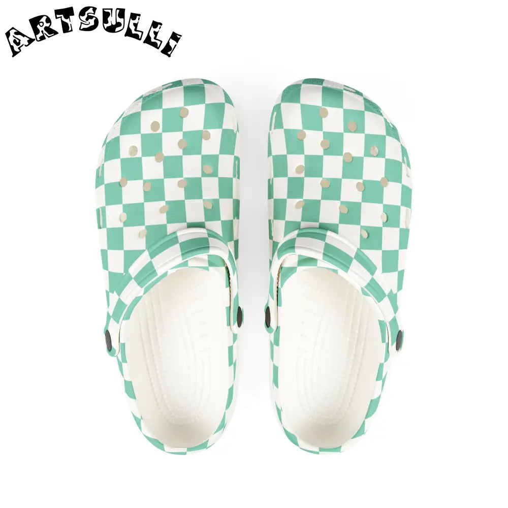 JAKKOUTTHEBXX Checkerboard Light Green EVA Foam Rubber Shoes (AOP)