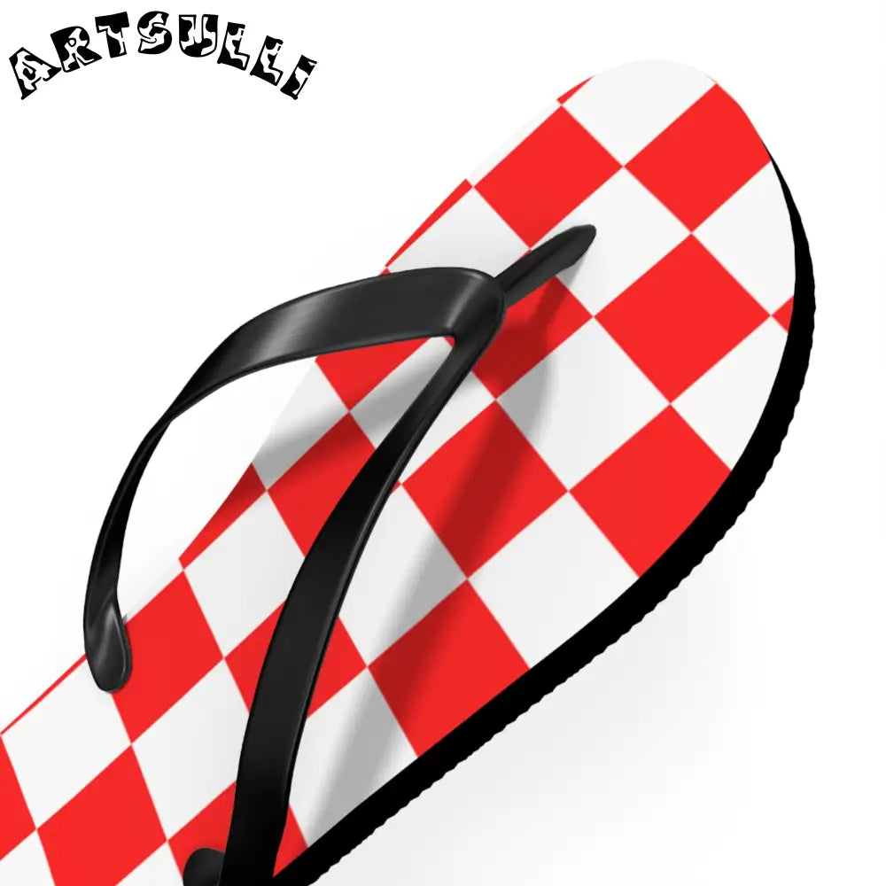 JAKKOUTTHEBXX Checkerboard Red and White Flip Flops JAKKOUTTHEBXX