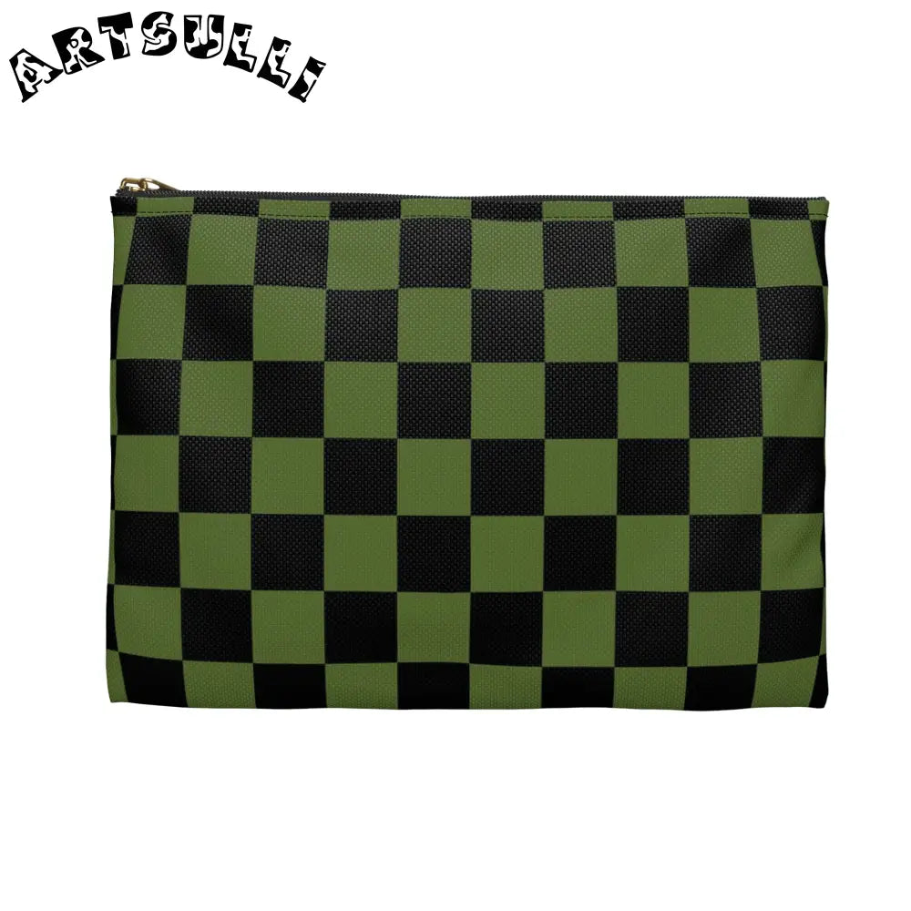 JAKKOUTTHEBXX Checkerboard Olive Green and Black Accessory Pouch