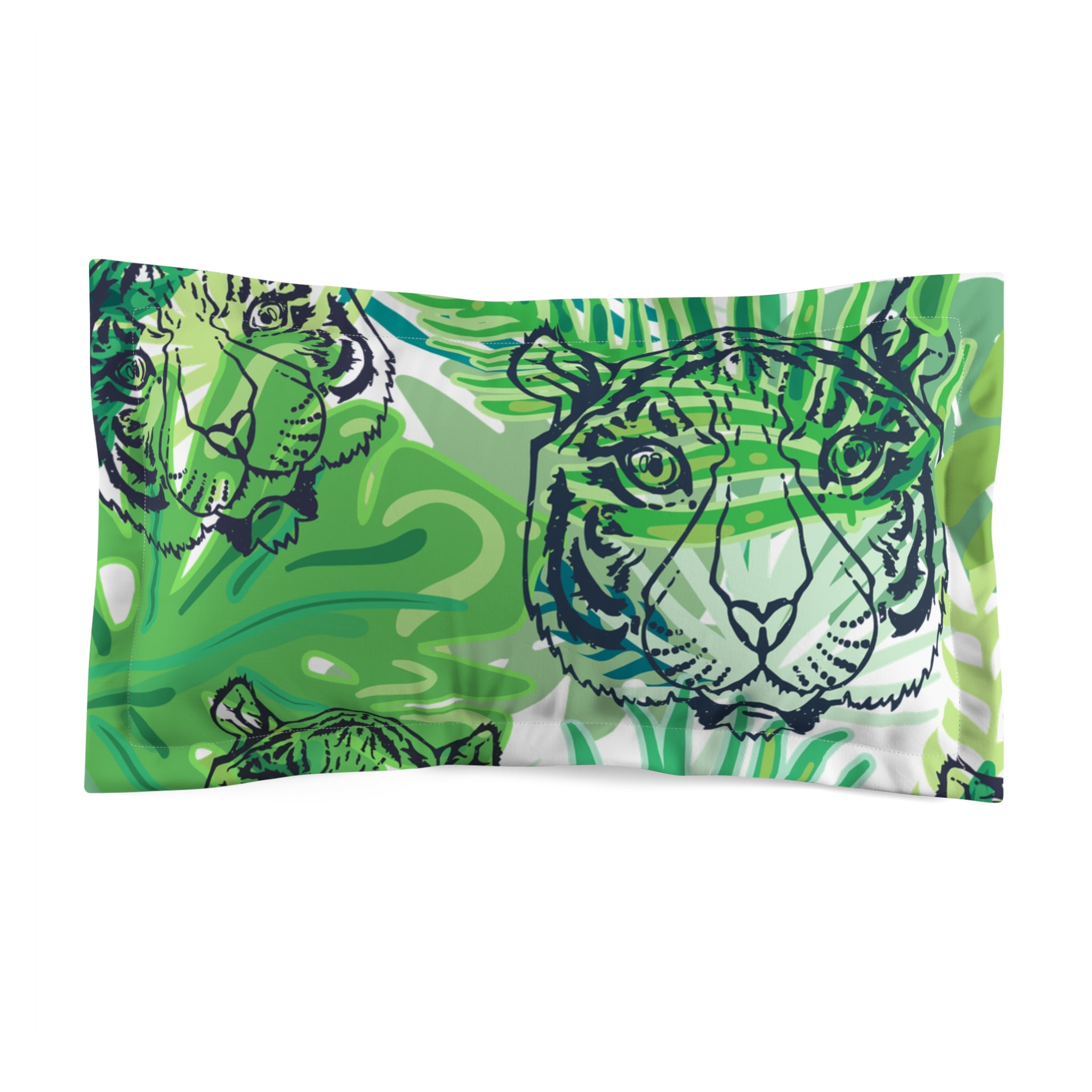 Tropical Jungle Tigers Green Microfiber Pillow Sham, Artsulli - Art is Long, Life is Short, Home Decor, Size, King, , , , , 14842453484326