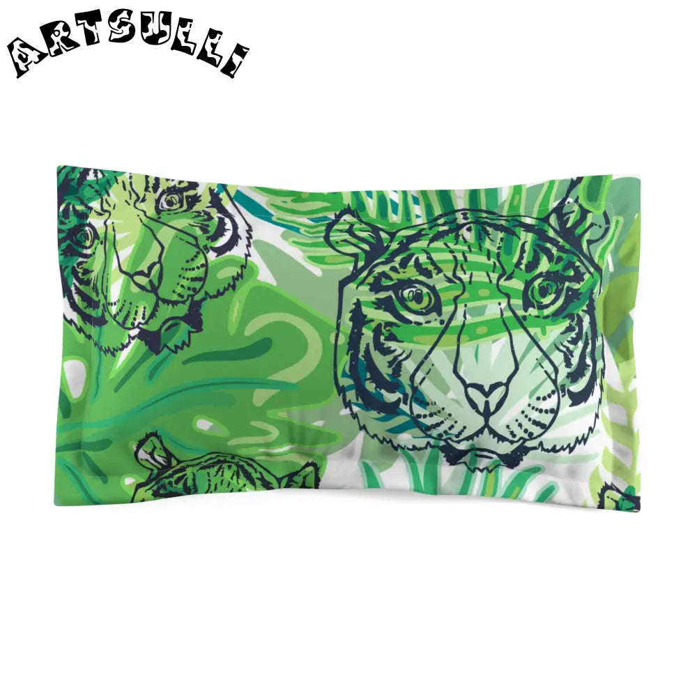 JAKKOUTTHEBXX Tropical Jungle Tigers Green Microfiber Pillow Sham