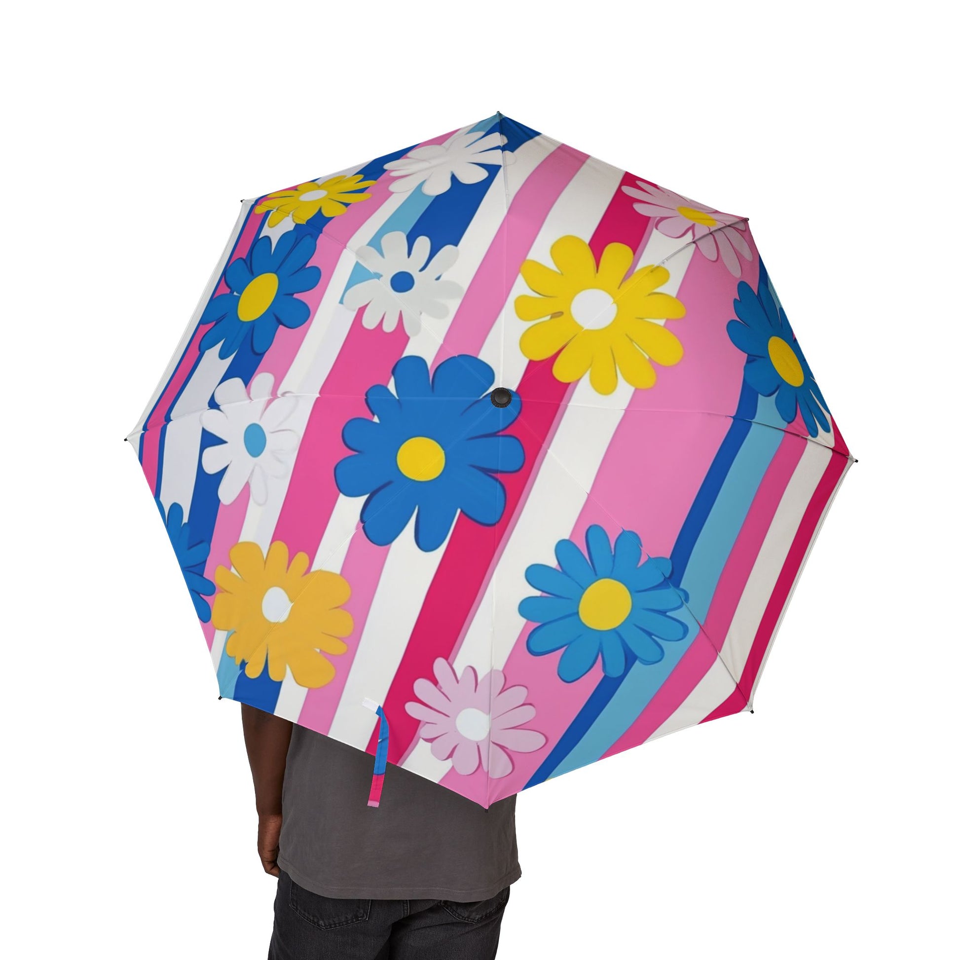 Flowers x Stripes Multi-Color Semi-Automatic Foldable Umbrella, Artsulli - Art is Long, Life is Short, Accessories, , , , , , , 