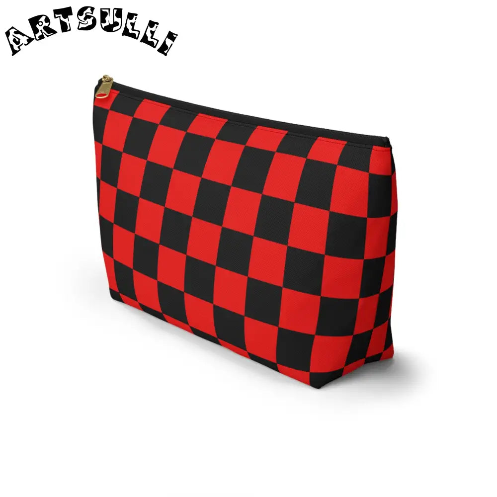 JAKKOUTTHEBXX Checkerboard Red and Black Accessory Pouch w T-bottom