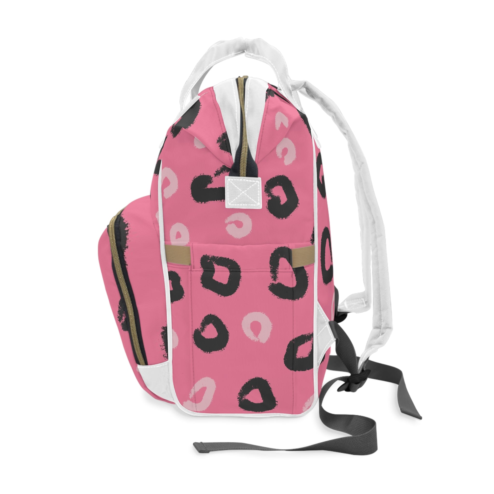 Leopard Print Pink Multifunctional Diaper Backpack, Artsulli - Art is Long, Life is Short, Bags, , , , , , , 
