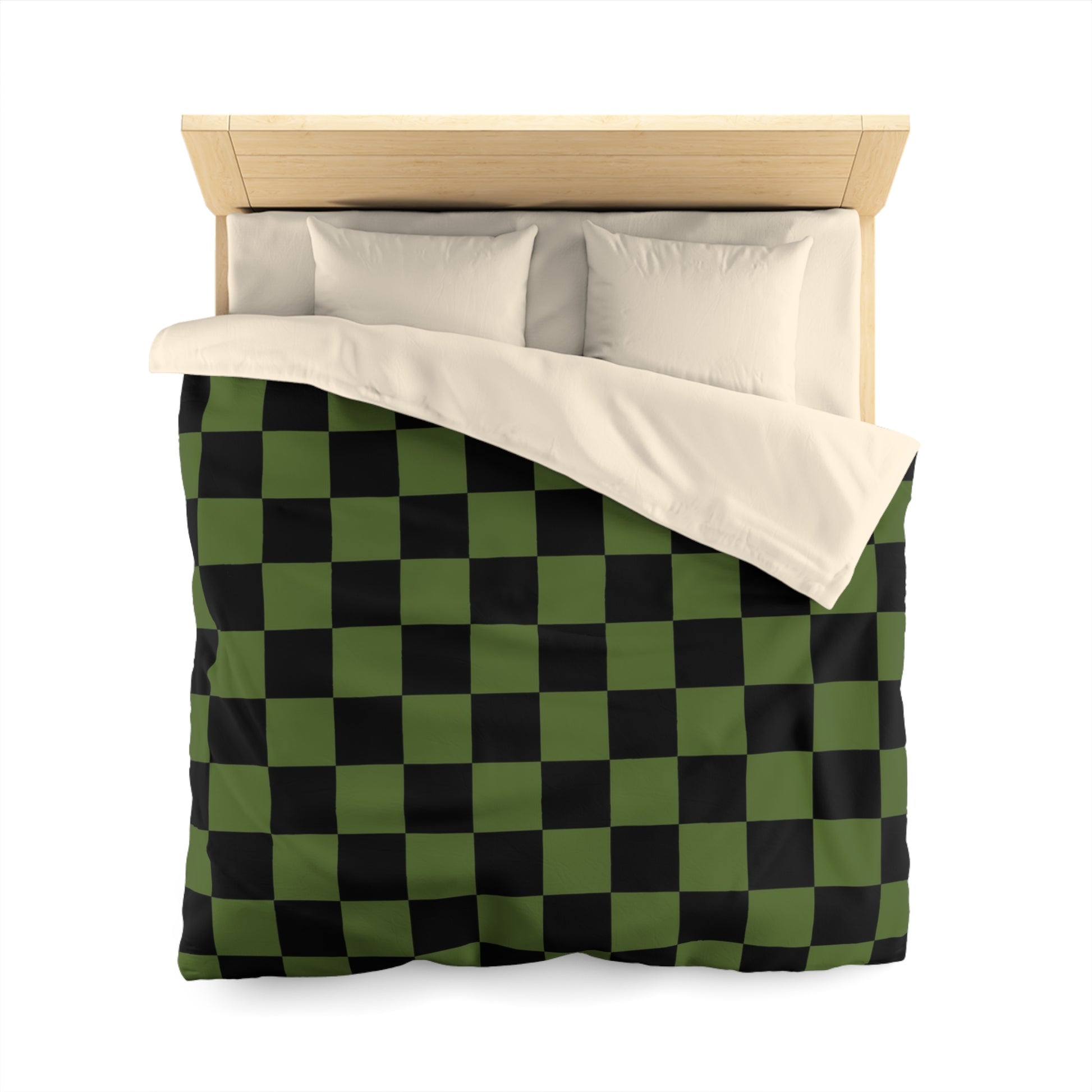 Checkerboard Olive Green and Black Microfiber Duvet Cover, Artsulli - Art is Long, Life is Short, Home Decor, , , , , , , 
