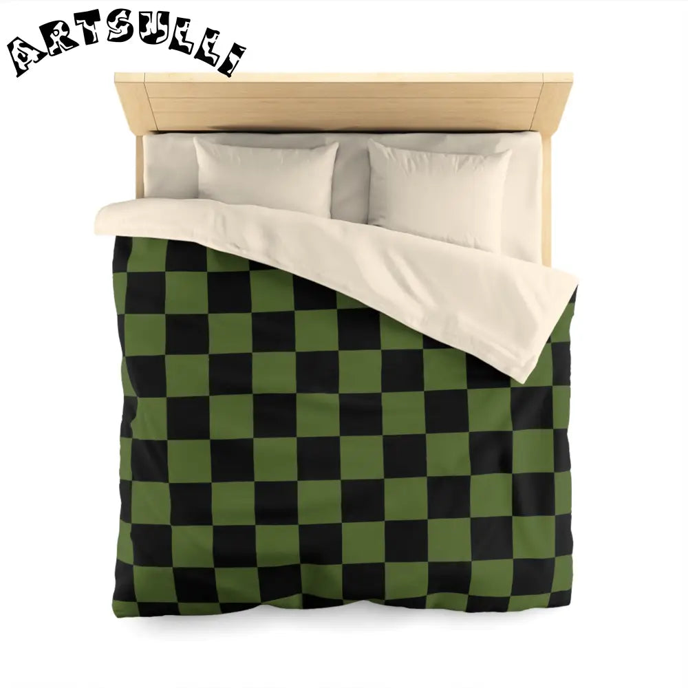 JAKKOUTTHEBXX Checkerboard Olive Green and Black Microfiber Duvet