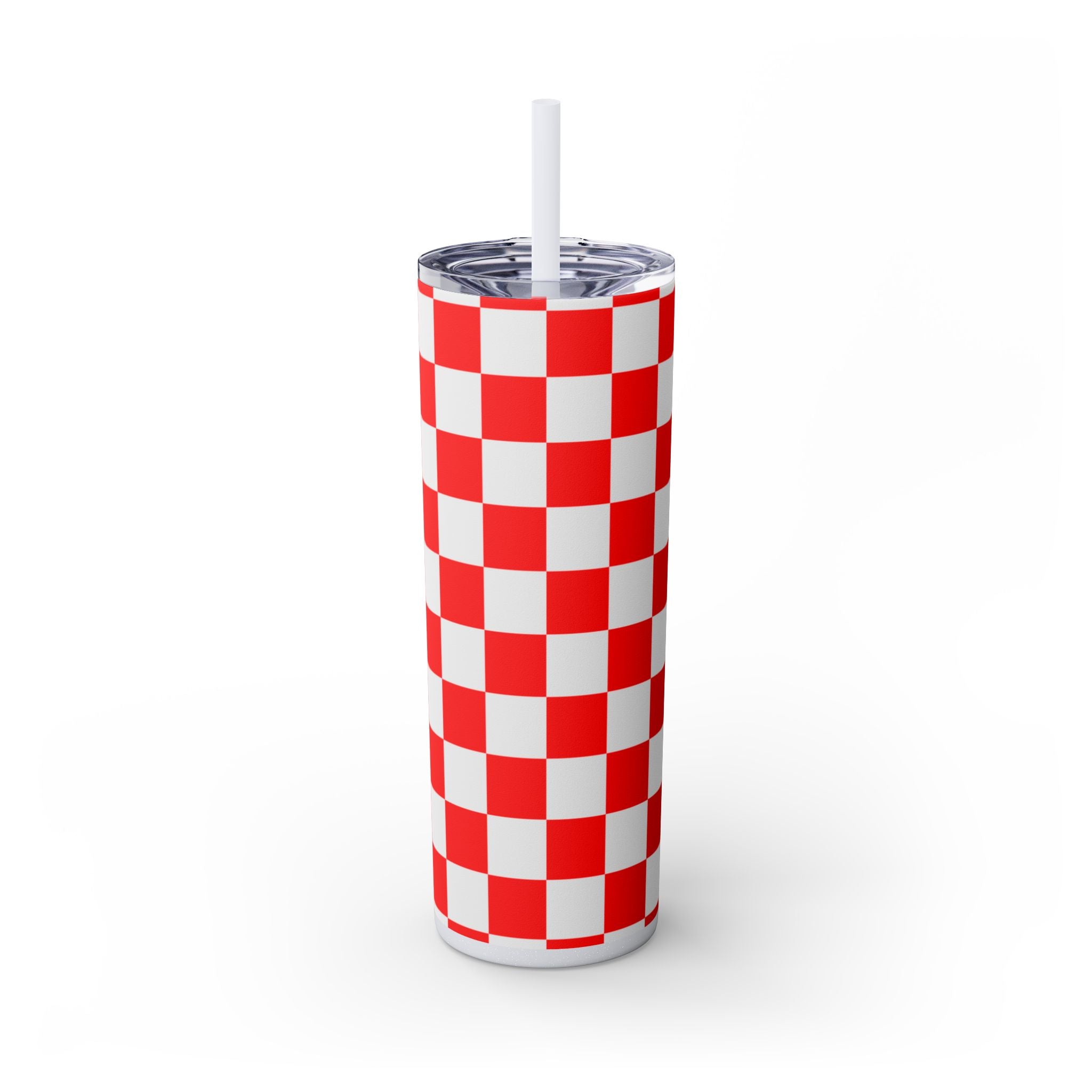Checkerboard Red and White Skinny Tumbler with Straw, 20oz, Artsulli - Art is Long, Life is Short, Mug, Finish, Glossy, Color, Glitter Iceberg, Size, 20oz, 10704223448740356753