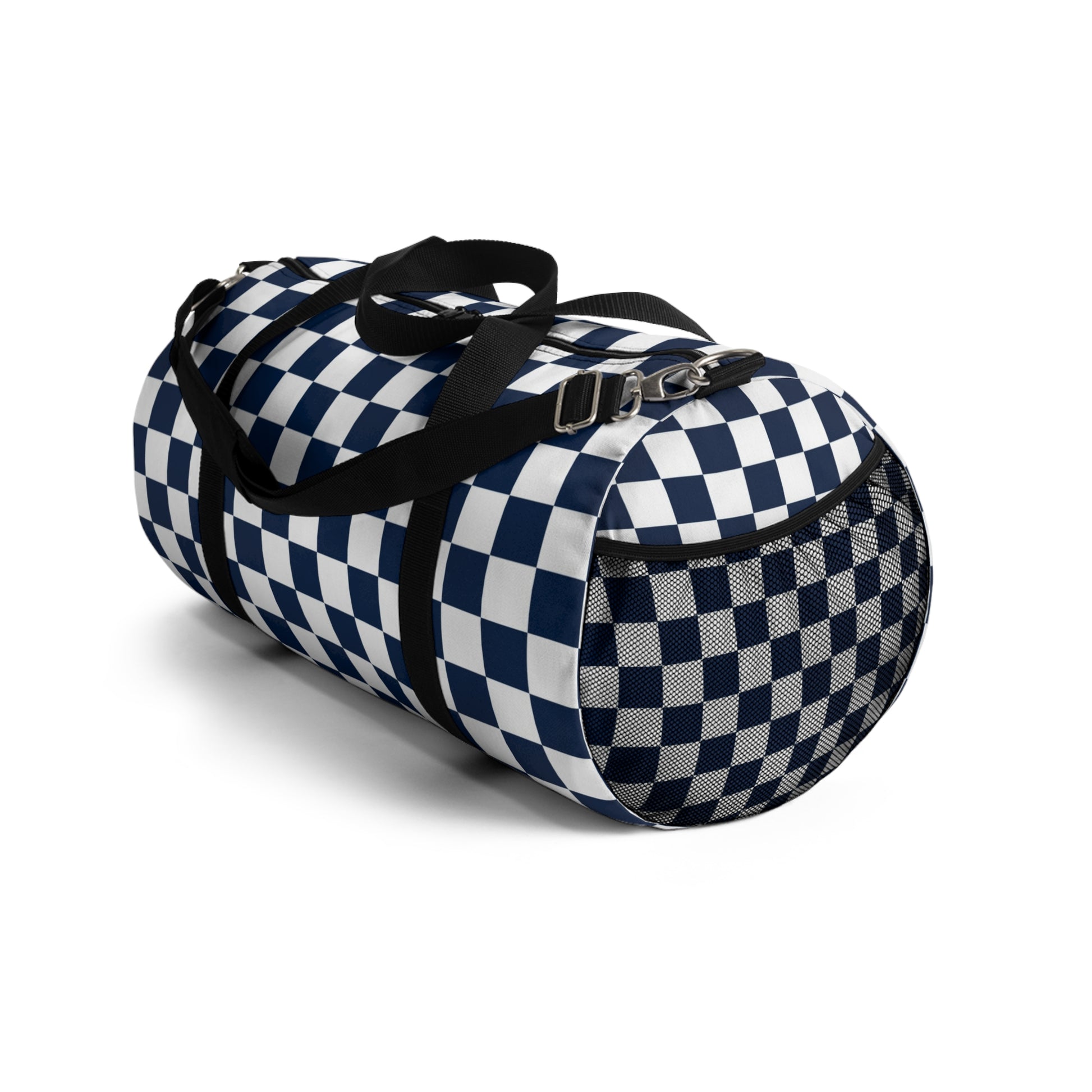 Checkerboard II White and Navy Blue Duffel Bag, Artsulli - Art is Long, Life is Short, Bags, , , , , , , 