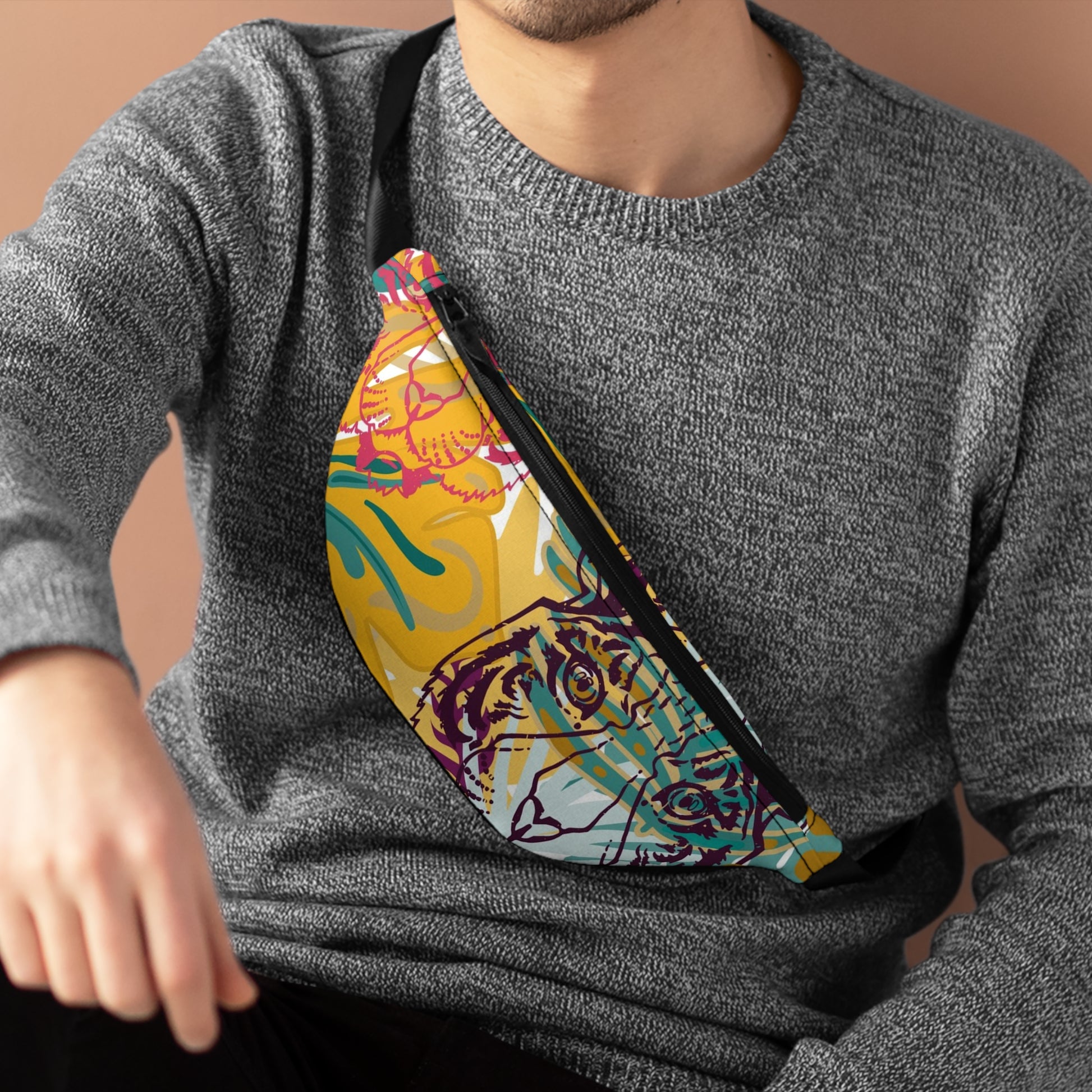 Tropical Jungle Tigers Brown and Green Fanny Pack, Artsulli - Art is Long, Life is Short, Bags, , , , , , , 