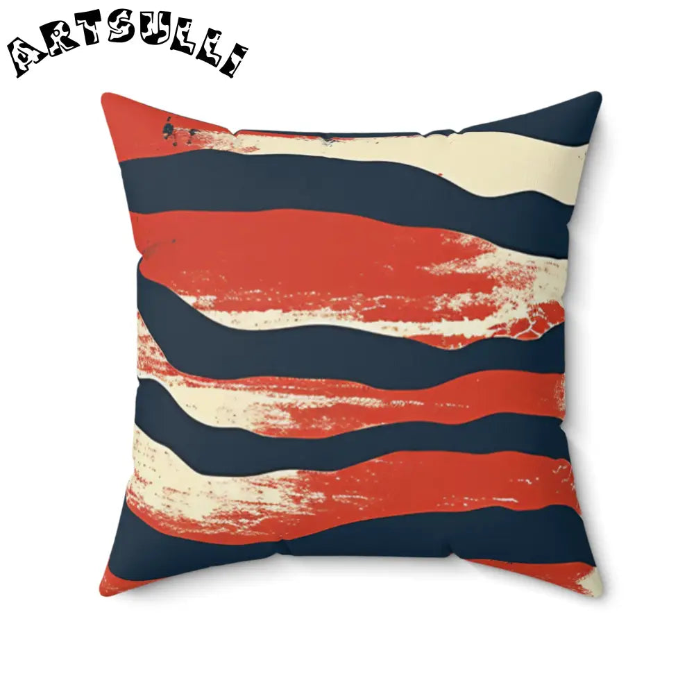 JAKKOUTTHEBXX Distressed Red White Blue Wavy Stripe Faux Suede Throw Pillow 2025