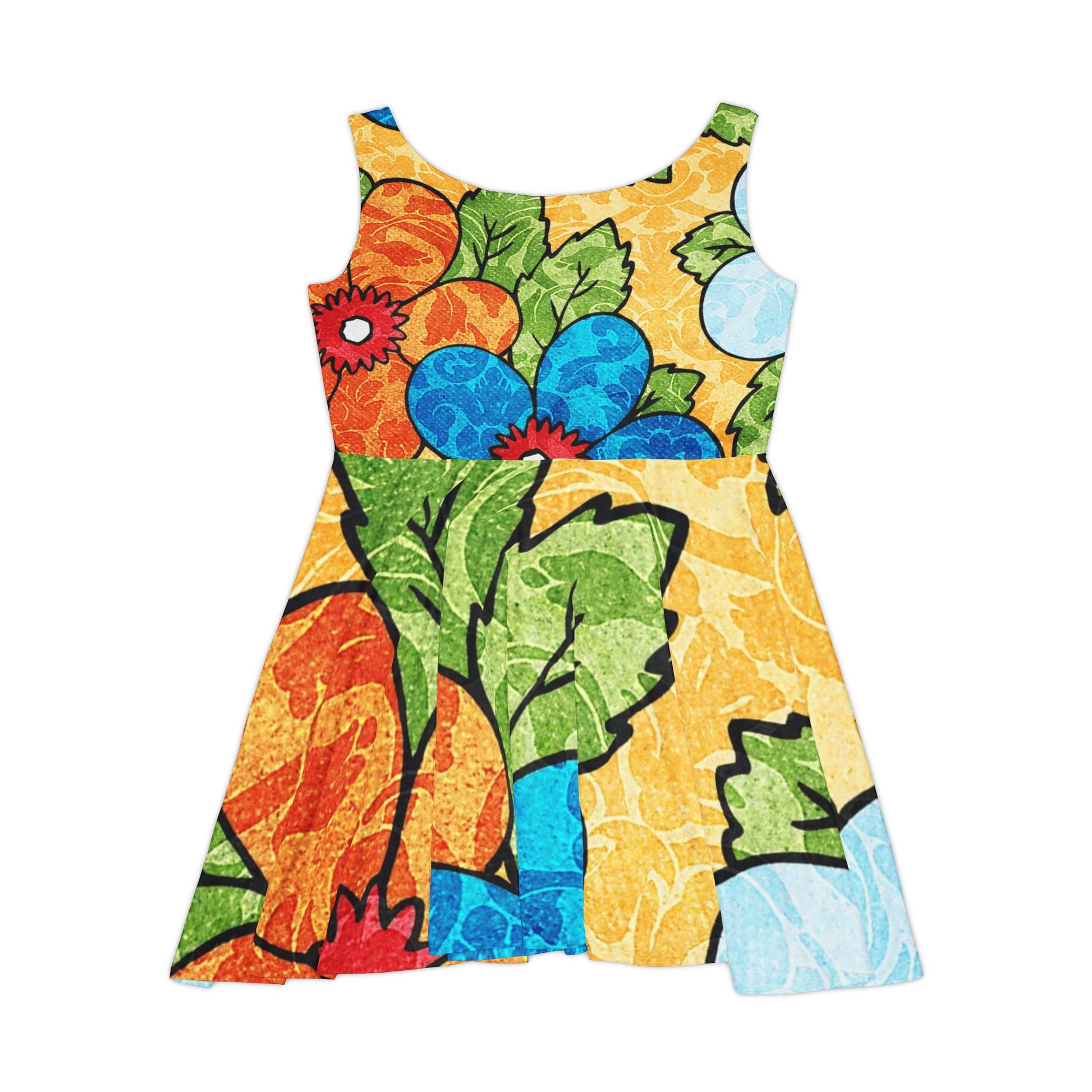 Groovy Yellow Floral Kl Women's Skater Dress (AOP), Artsulli - Art is Long, Life is Short, All Over Prints, , , , , , , 