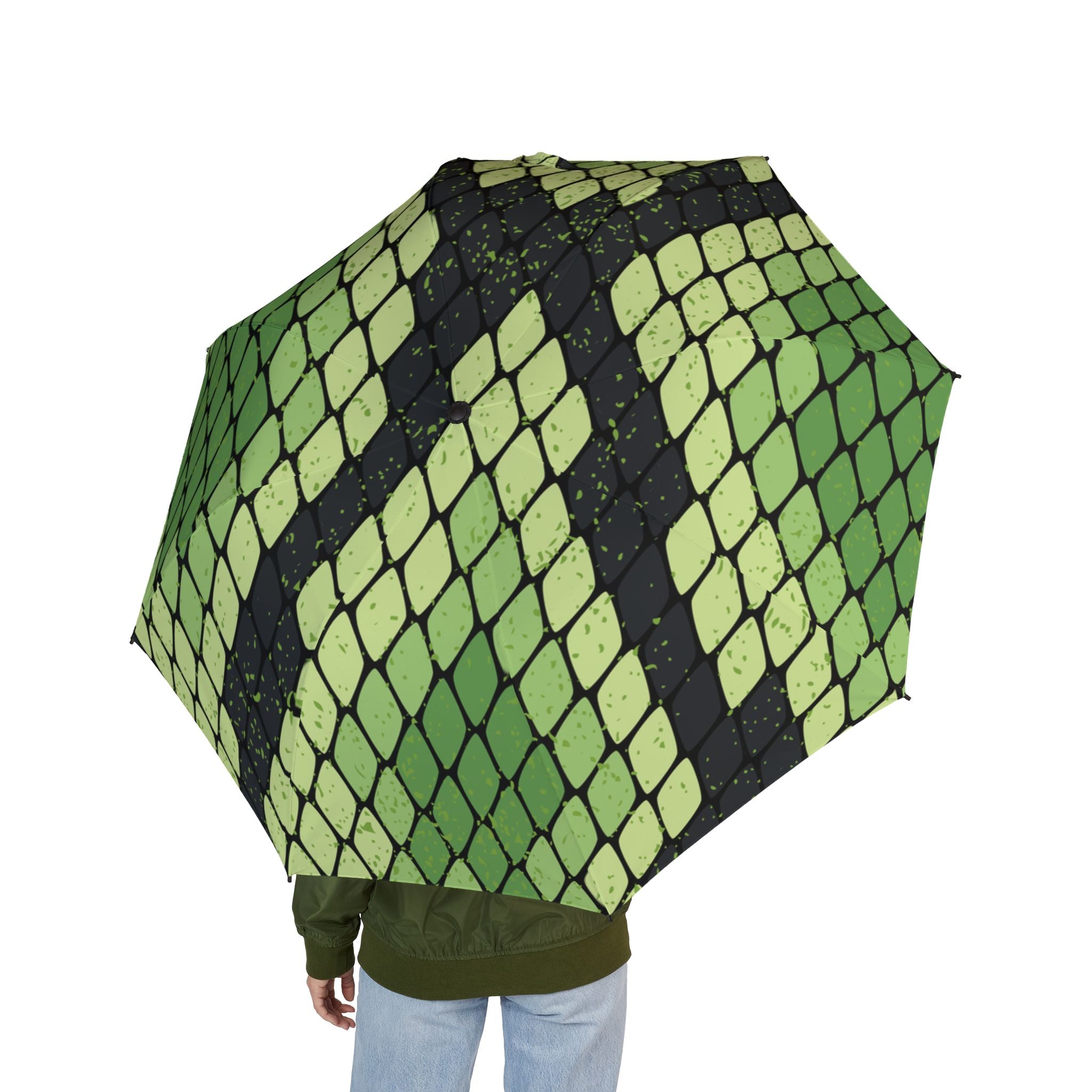 Snake Skin Green and Black Semi-Automatic Foldable Umbrella, Artsulli - Art is Long, Life is Short, Accessories, , , , , , , 