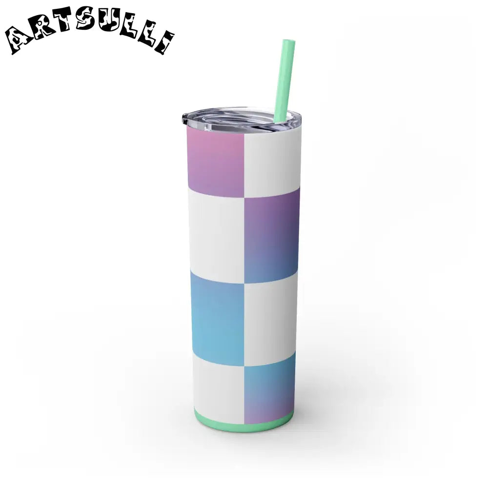 JAKKOUTTHEBXX Vaporwave Check Skinny Tumbler with Straw 20oz