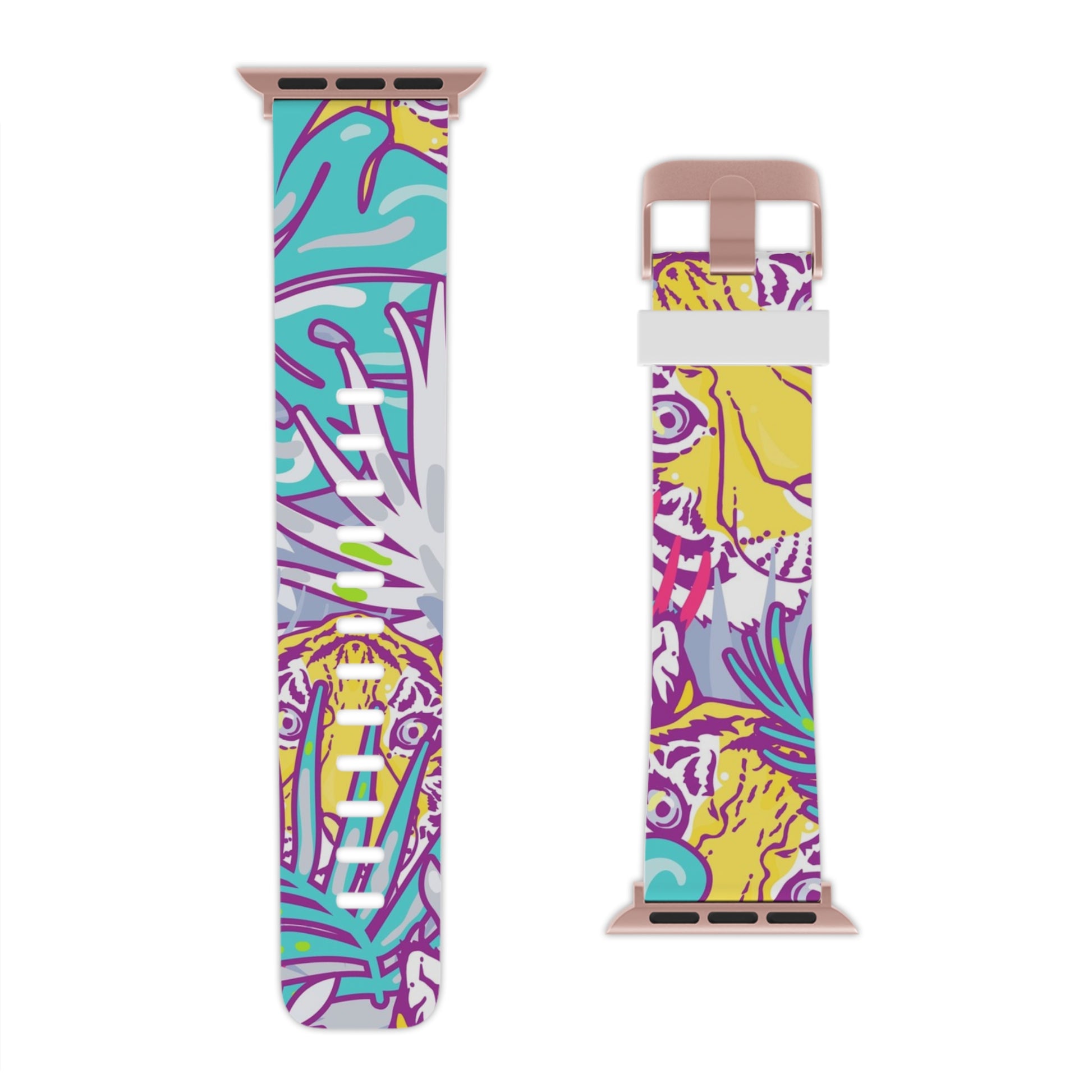 Tropical Floral Tigers Torquise and Purple Watch Band for Apple Watch, Artsulli - Art is Long, Life is Short, Accessories, , , , , , , 