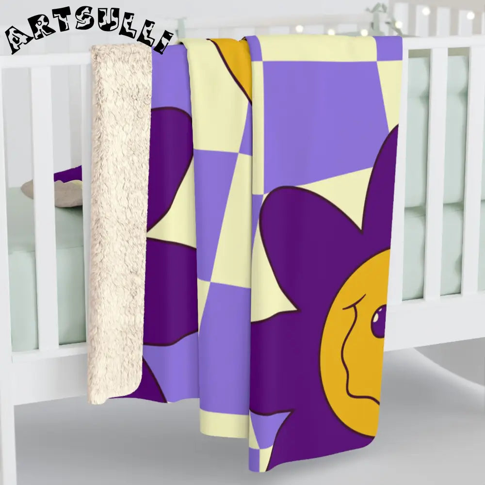 JAKKOUTTHEBXX Trippy Flower Power Motifs Purple Sherpa Fleece