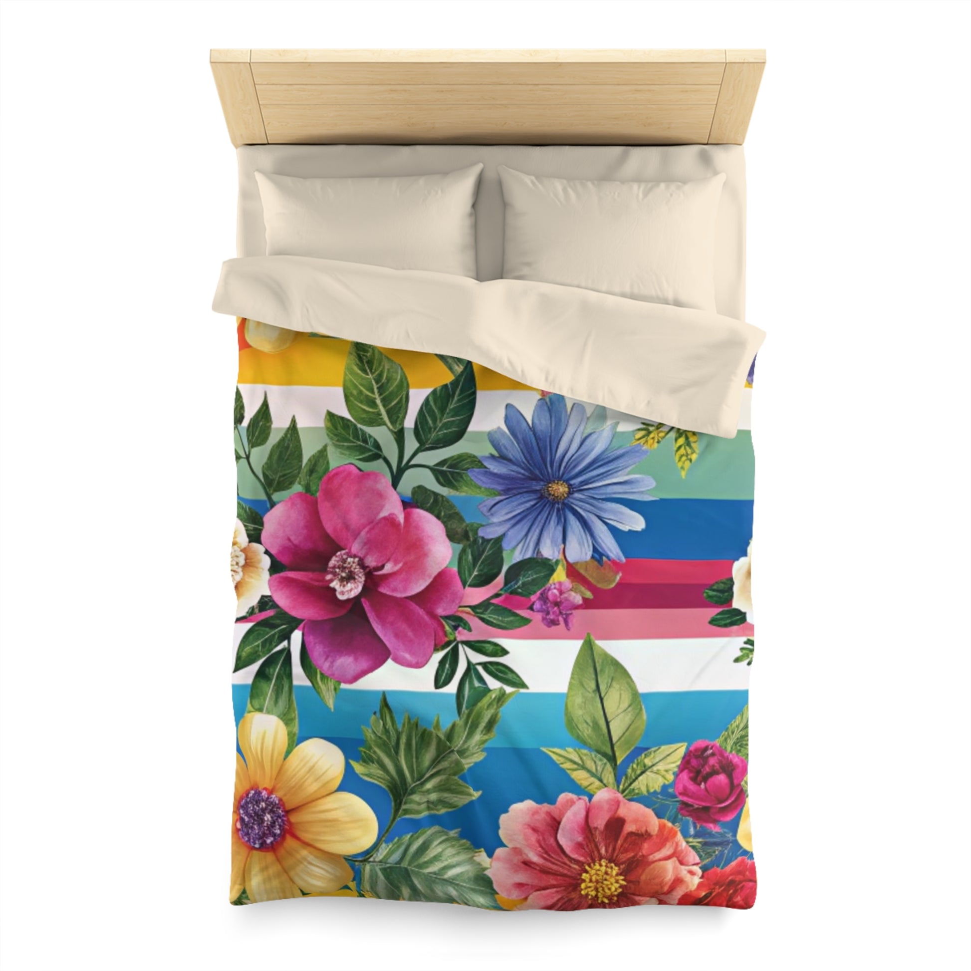 Floral Stripe 4K Microfiber Duvet Cover, Artsulli - Art is Long, Life is Short, Home Decor, , , , , , , 
