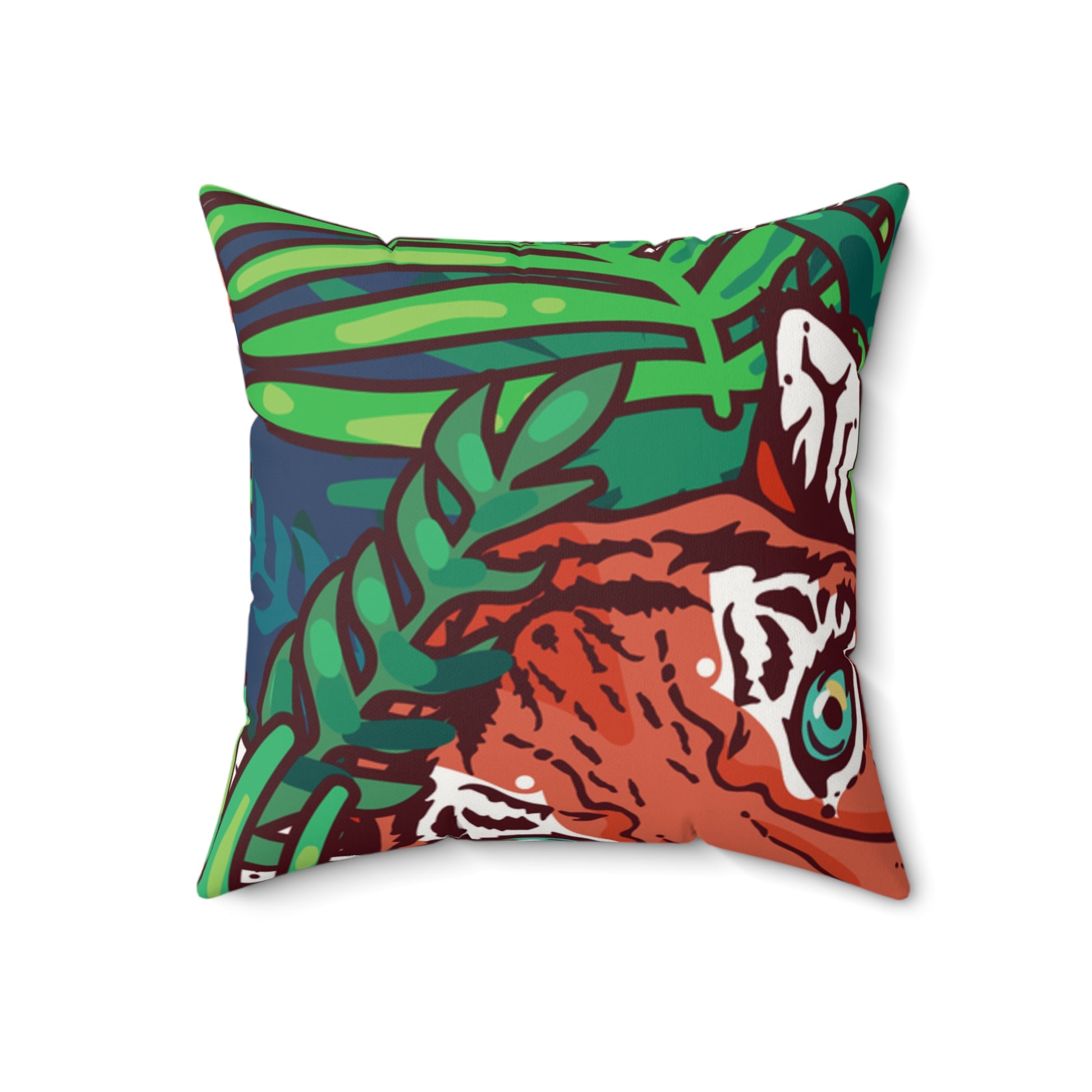 Tropical Jungle Tigers Blue and Green Faux Suede Square Pillow, Artsulli - Art is Long, Life is Short, Home Decor, , , , , , , 