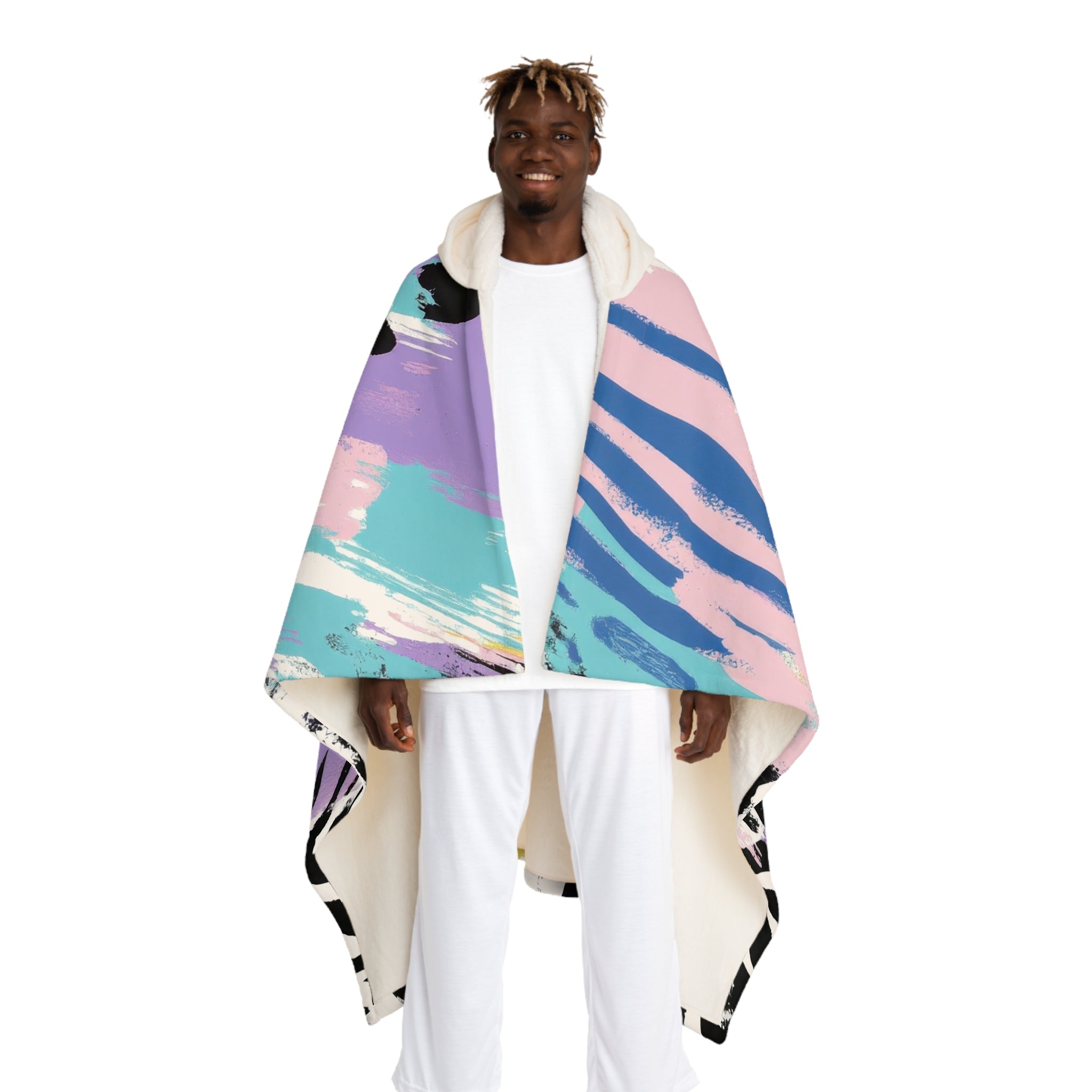 Wild Zebra Stripes x Paint Brush Strokes Multi-Color Hooded Sherpa Fleece Blanket, Artsulli - Art is Long, Life is Short, All Over Prints, Size, One size, Color, Cream, , , 15723629187656