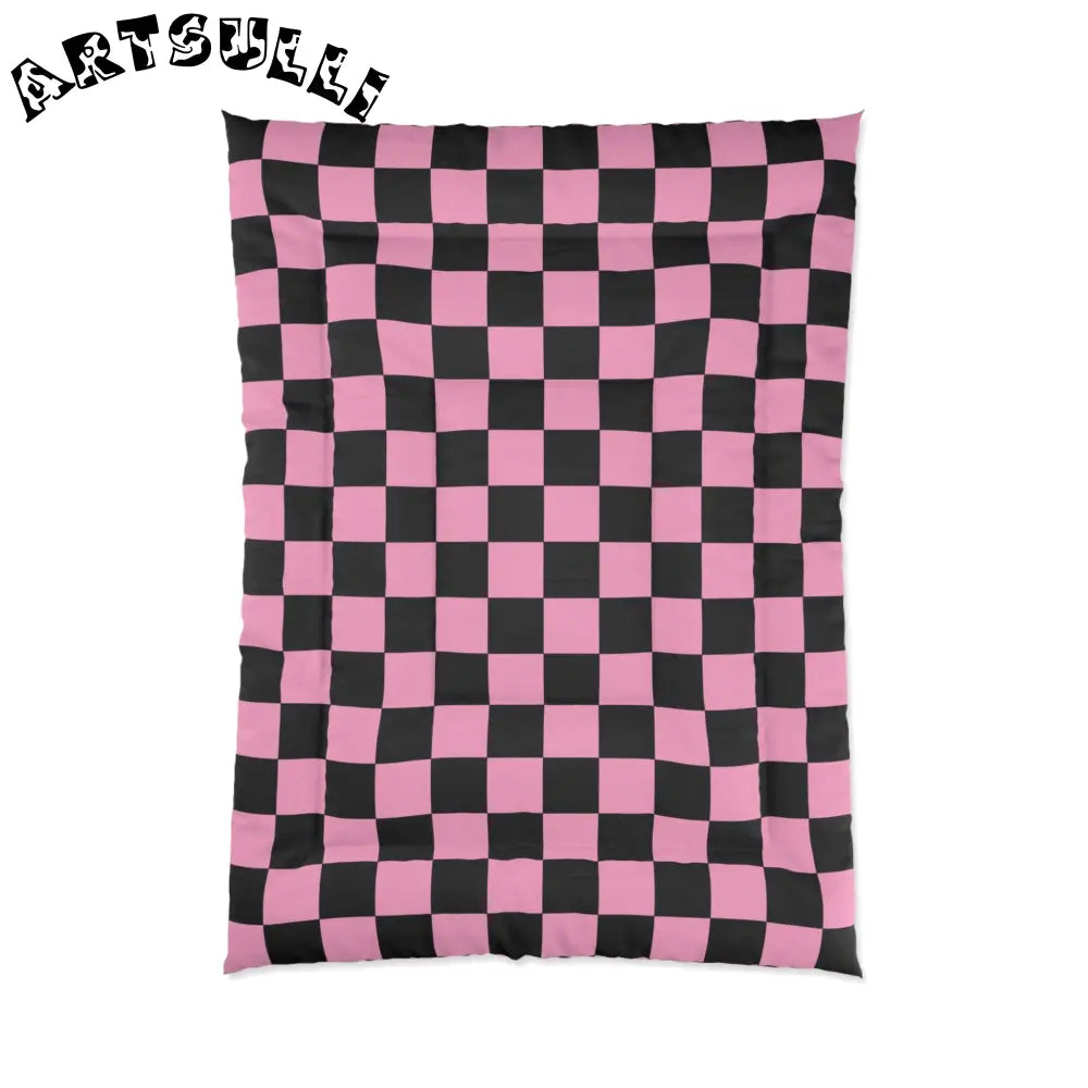 JAKKOUTTHEBXX Checkerboard Black and Pink Comforter JAKKOUTTHEBXX