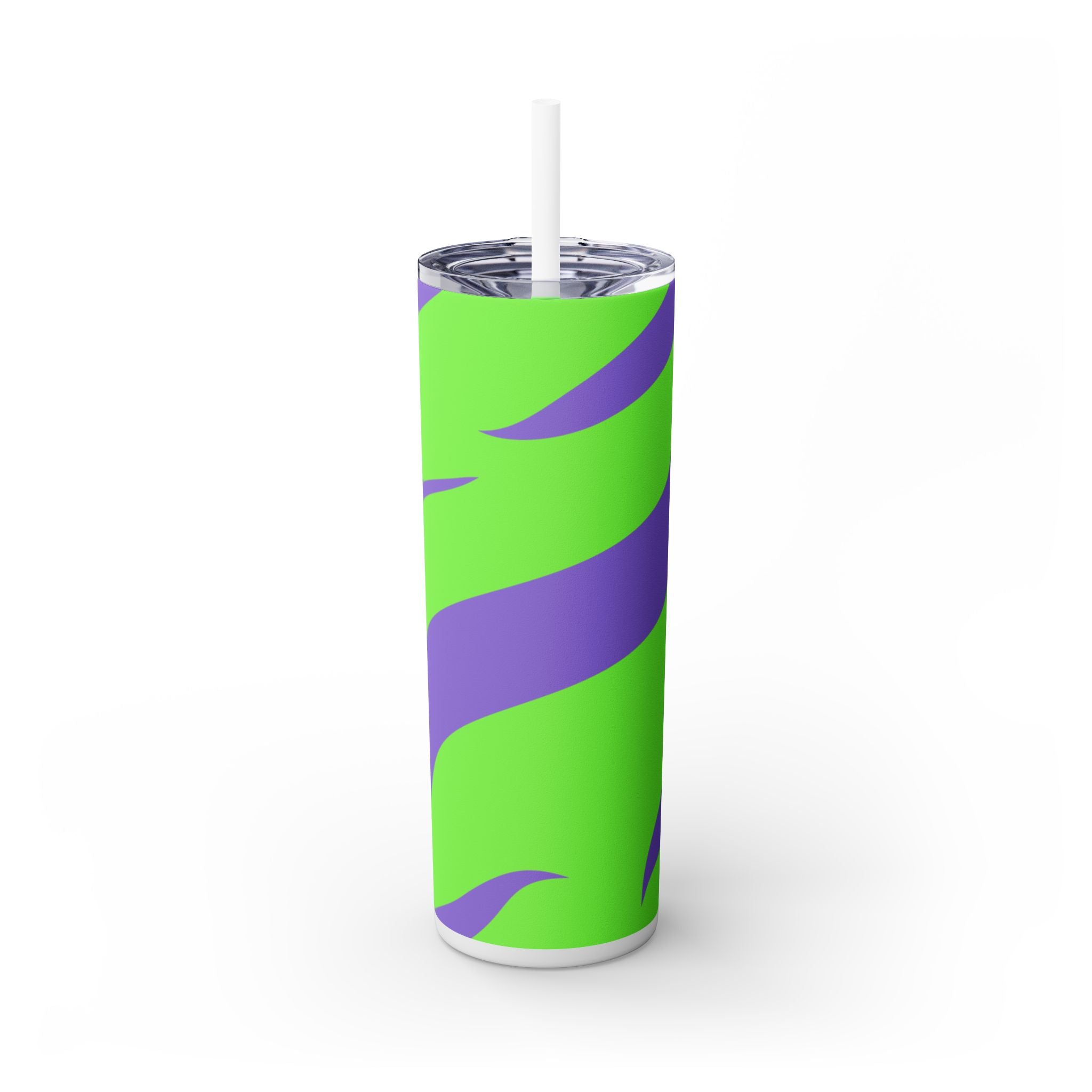 Tyrannosaurus Print Green and Purple Skinny Tumbler with Straw, 20oz, Artsulli - Art is Long, Life is Short, Mug, , , , , , , 