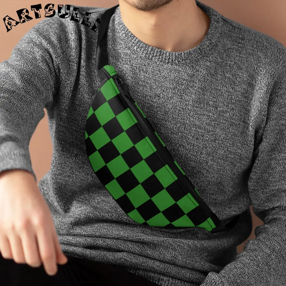 JAKKOUTTHEBXX Checkerboard Green and Black Fanny Pack JAKKOUTTHEBXX