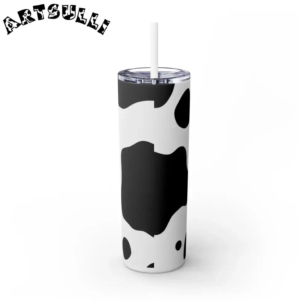 JAKKOUTTHEBXX White cow print skinny tumbler with clear lid