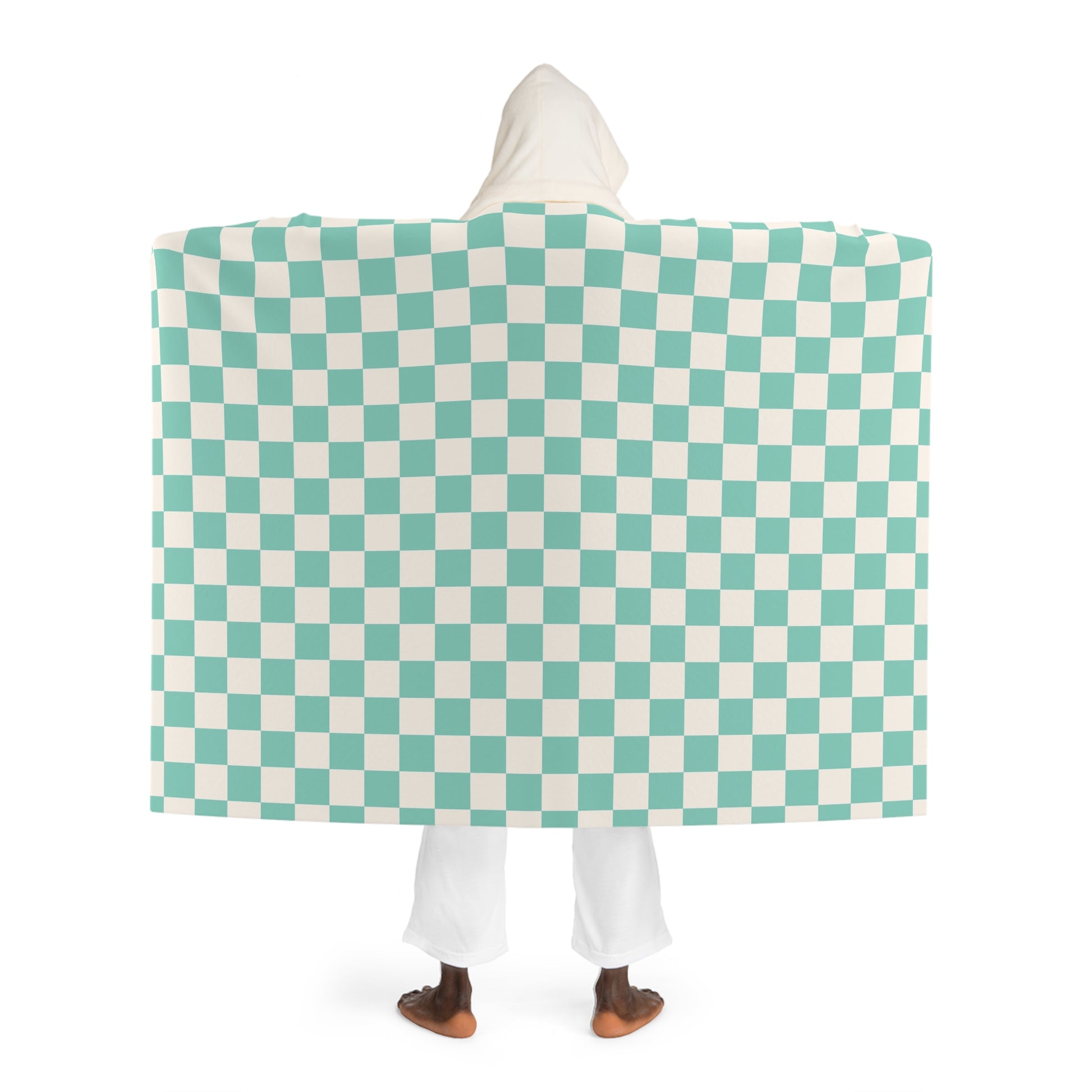 Checkerboard II Light Green  Hooded Sherpa Fleece Blanket, Artsulli - Art is Long, Life is Short, All Over Prints, , , , , , , 