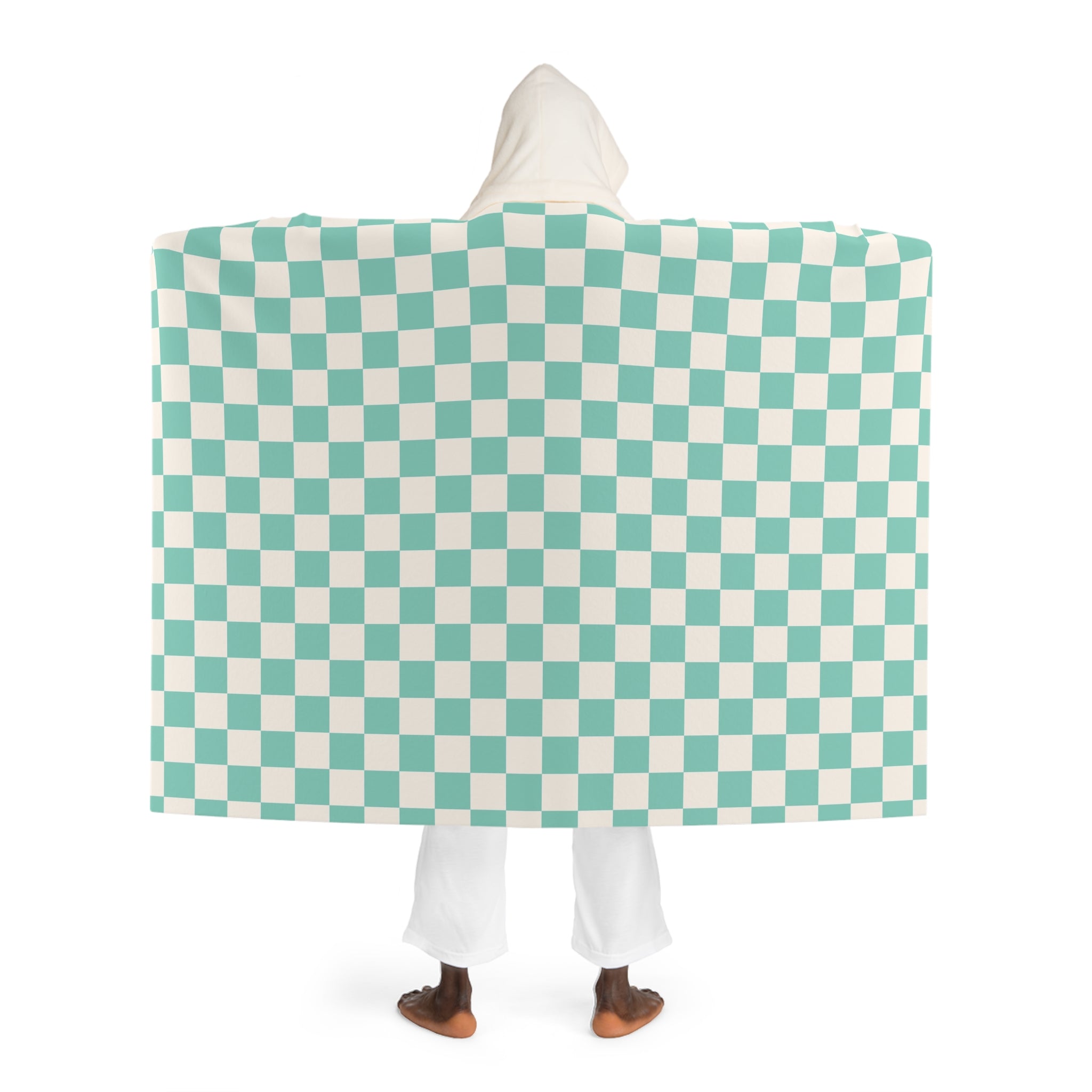 Checkerboard II Light Green  Hooded Sherpa Fleece Blanket, Artsulli - Art is Long, Life is Short, All Over Prints, , , , , , , 
