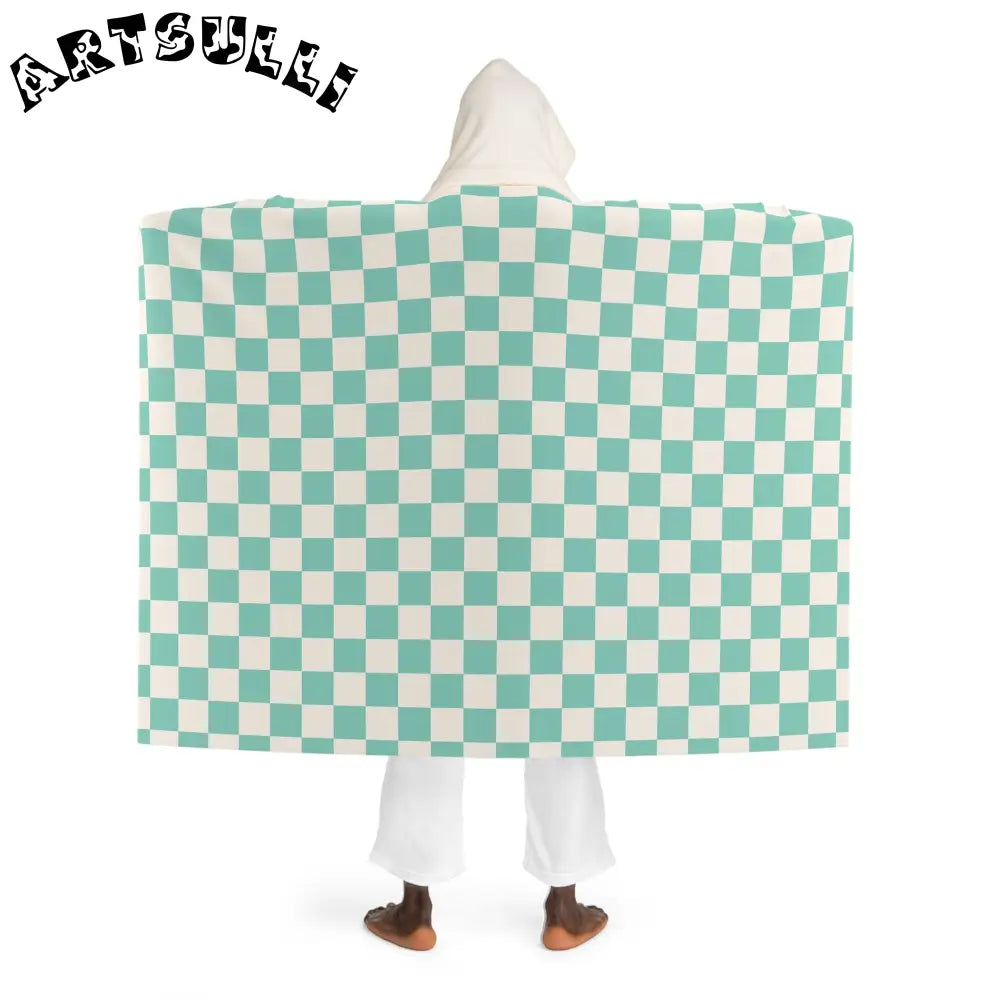 JAKKOUTTHEBXX Checkerboard II Light Green Hooded Sherpa Fleece