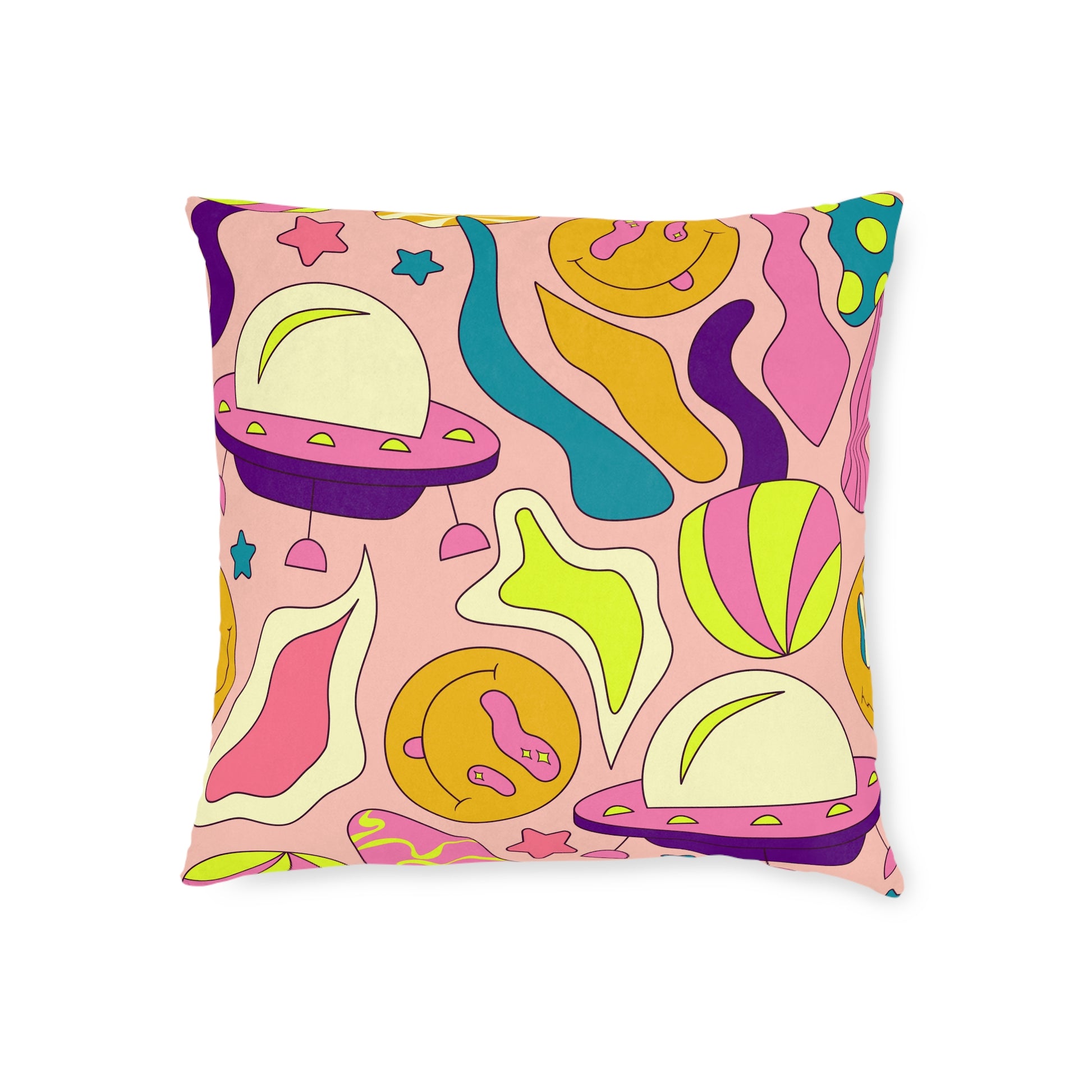 Trippy Spaceships Pink Square Pillow, Artsulli - Art is Long, Life is Short, Home Decor, , , , , , , 