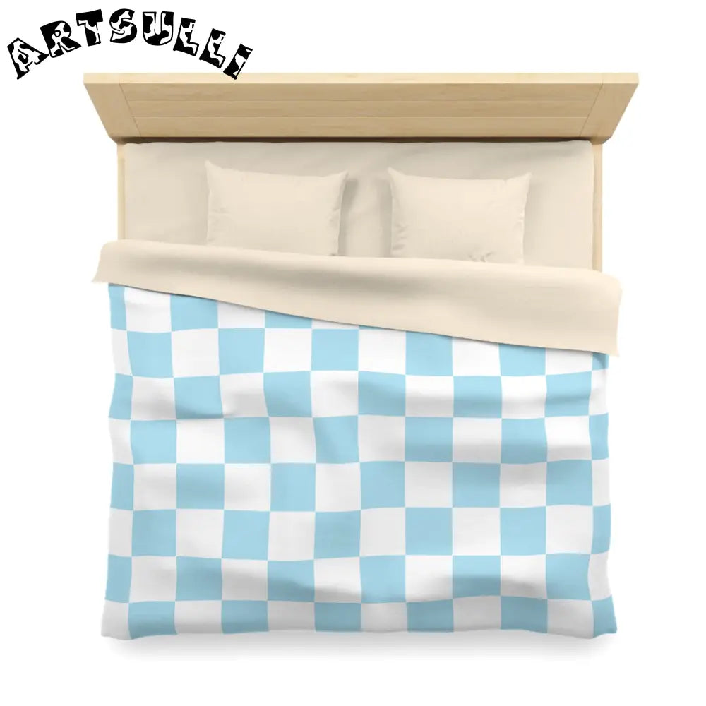 JAKKOUTTHEBXX Checkerboard Sky Blue Microfiber Duvet Cover