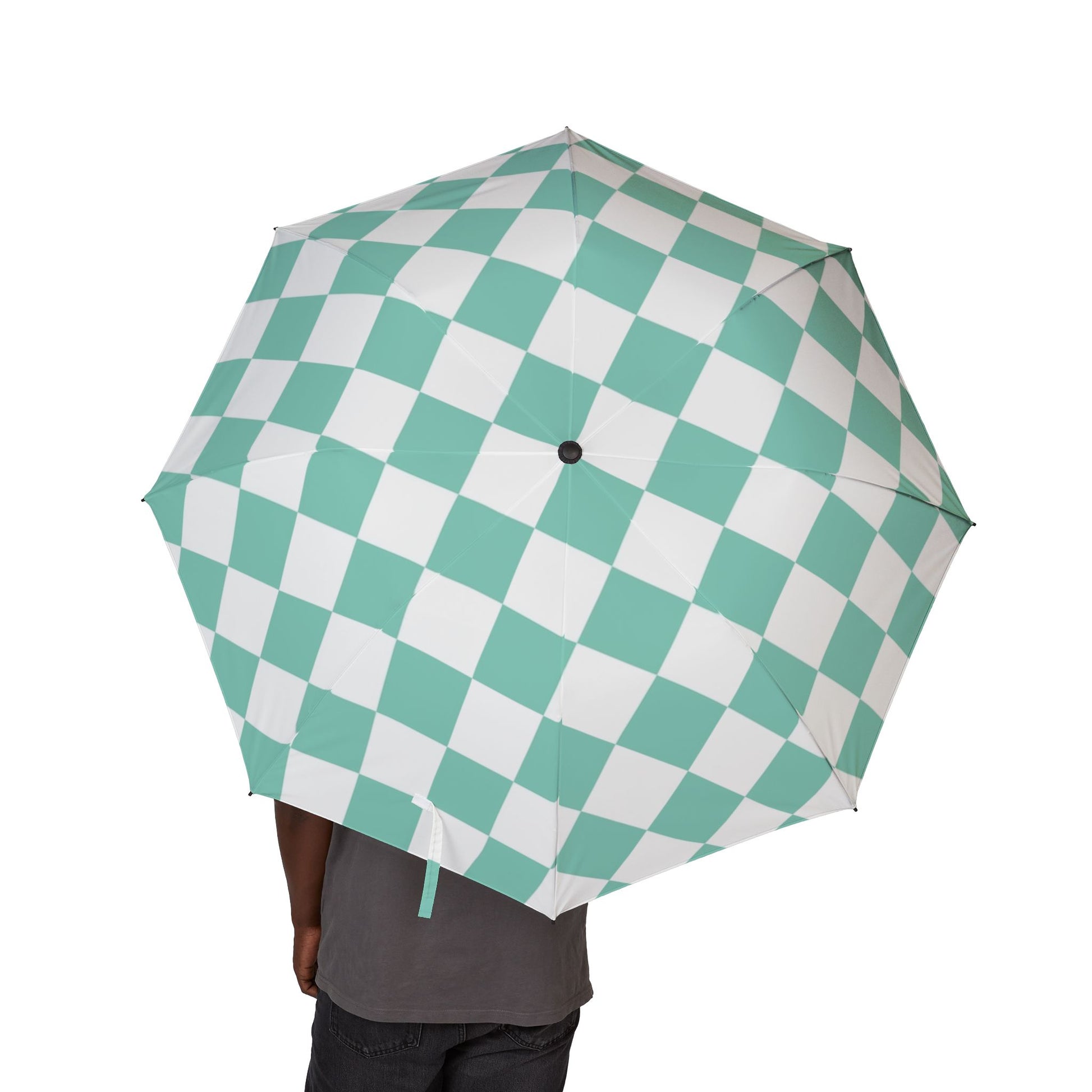 Checkerboard Light Green Semi-Automatic Foldable Umbrella, Artsulli - Art is Long, Life is Short, Accessories, , , , , , , 