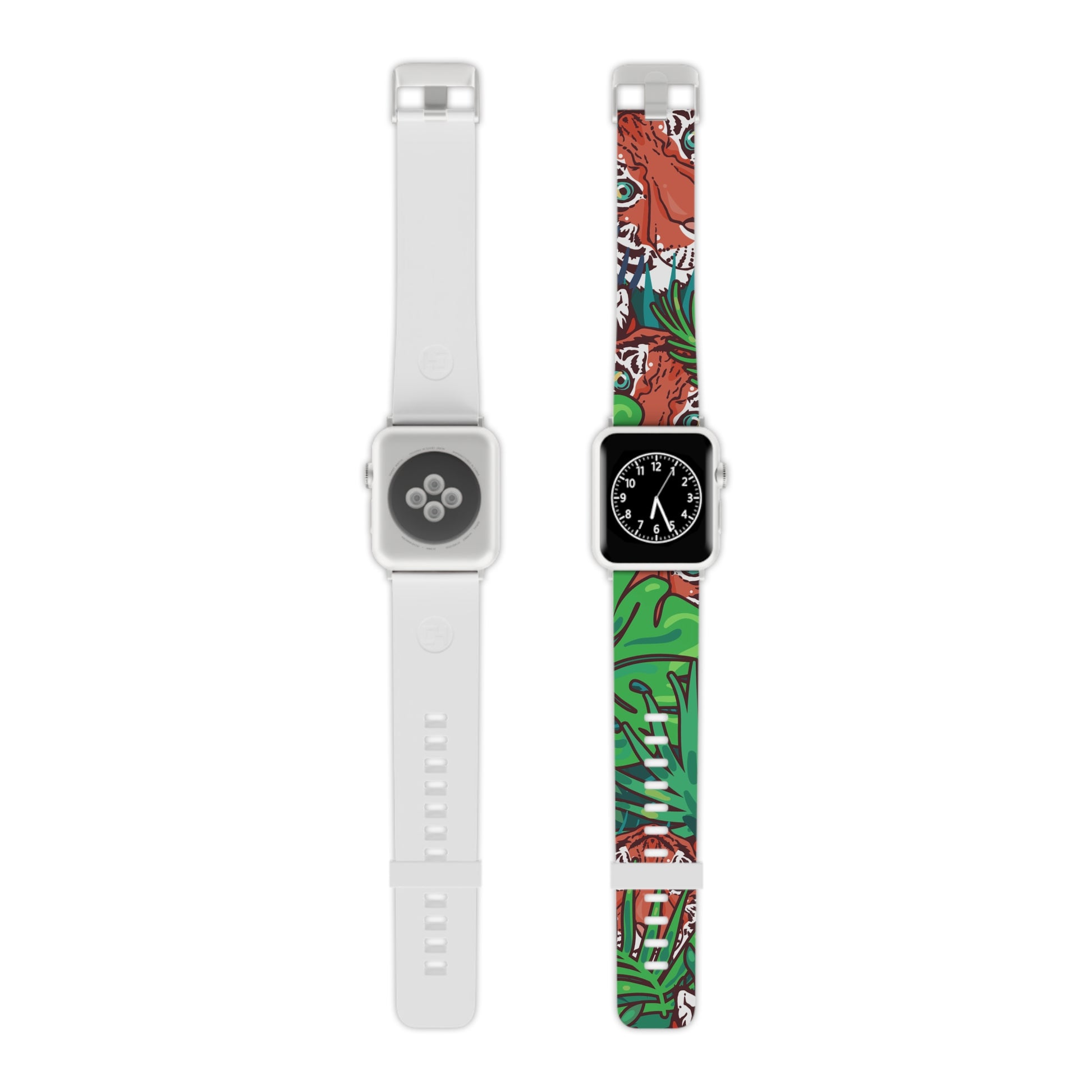 Tropical Jungle Tigers Blue and Green Saturated Jungle Tiger 8K Watch Band for Apple Watch, Artsulli - Art is Long, Life is Short, Accessories, Size, 8'' × 0.75'' / 42 - 44 mm, Color, Silver, , , 14315254427562