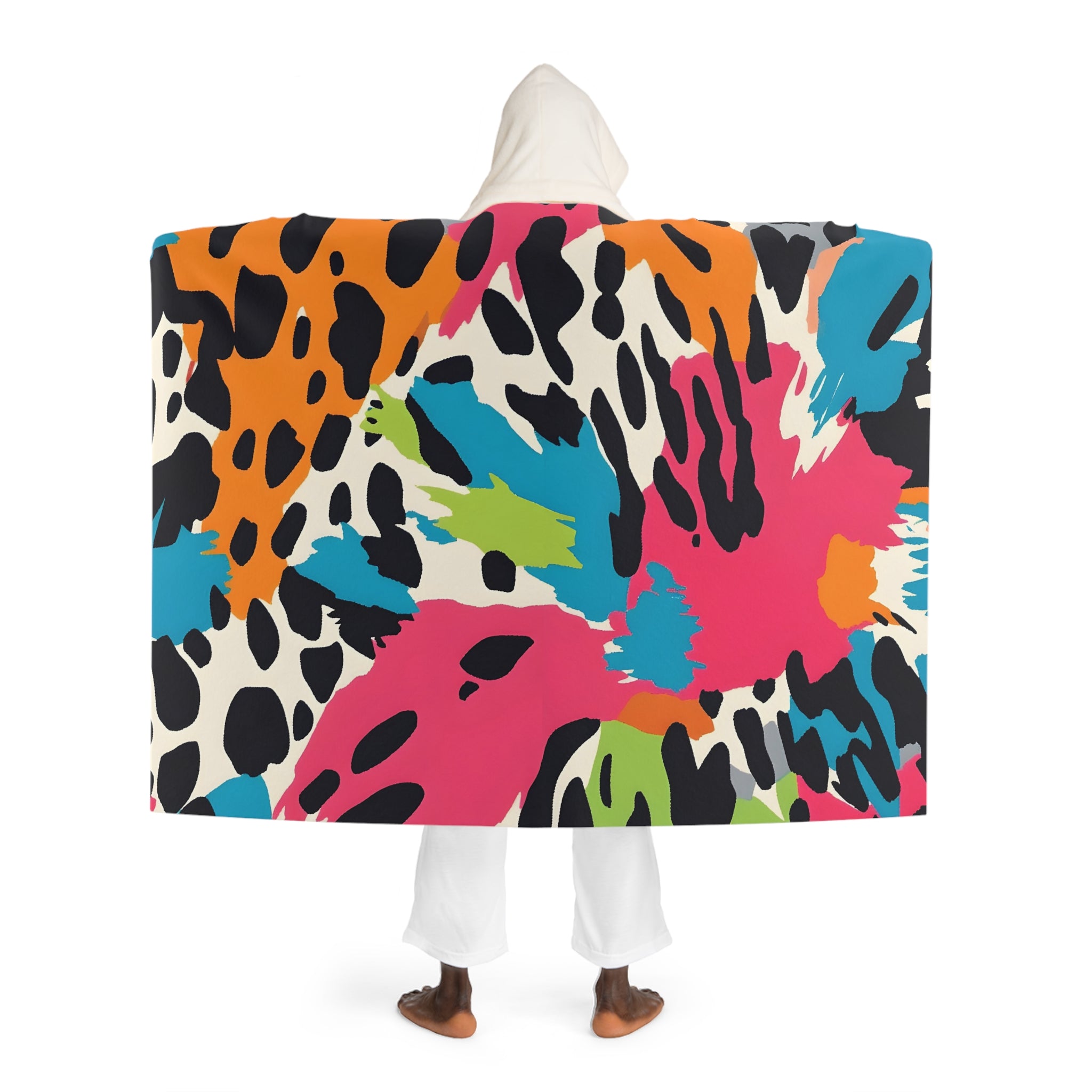 Wild Brush Strokes x Animal Print Multi-Color Hooded Sherpa Fleece Blanket, Artsulli - Art is Long, Life is Short, All Over Prints, , , , , , , 