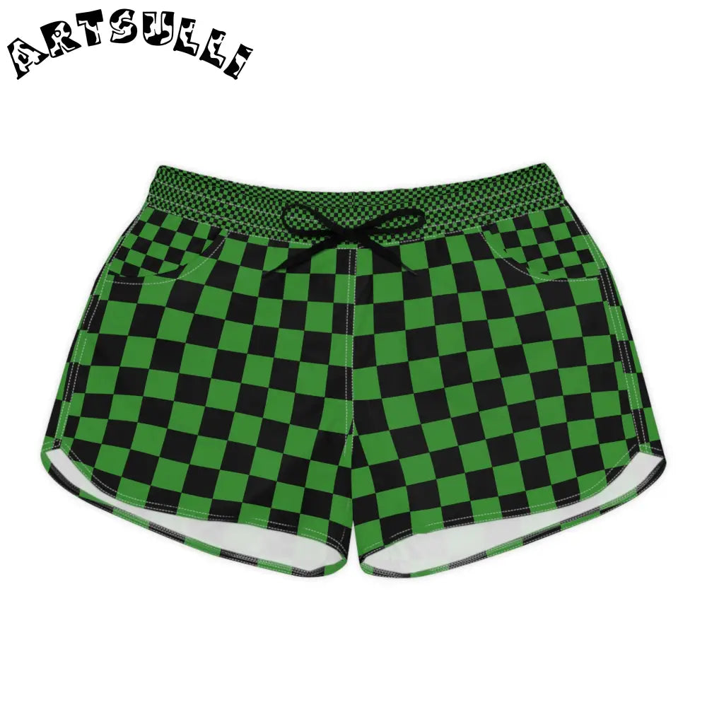 JAKKOUTTHEBXX Checkerboard Green and Black Women’s Casual Shorts