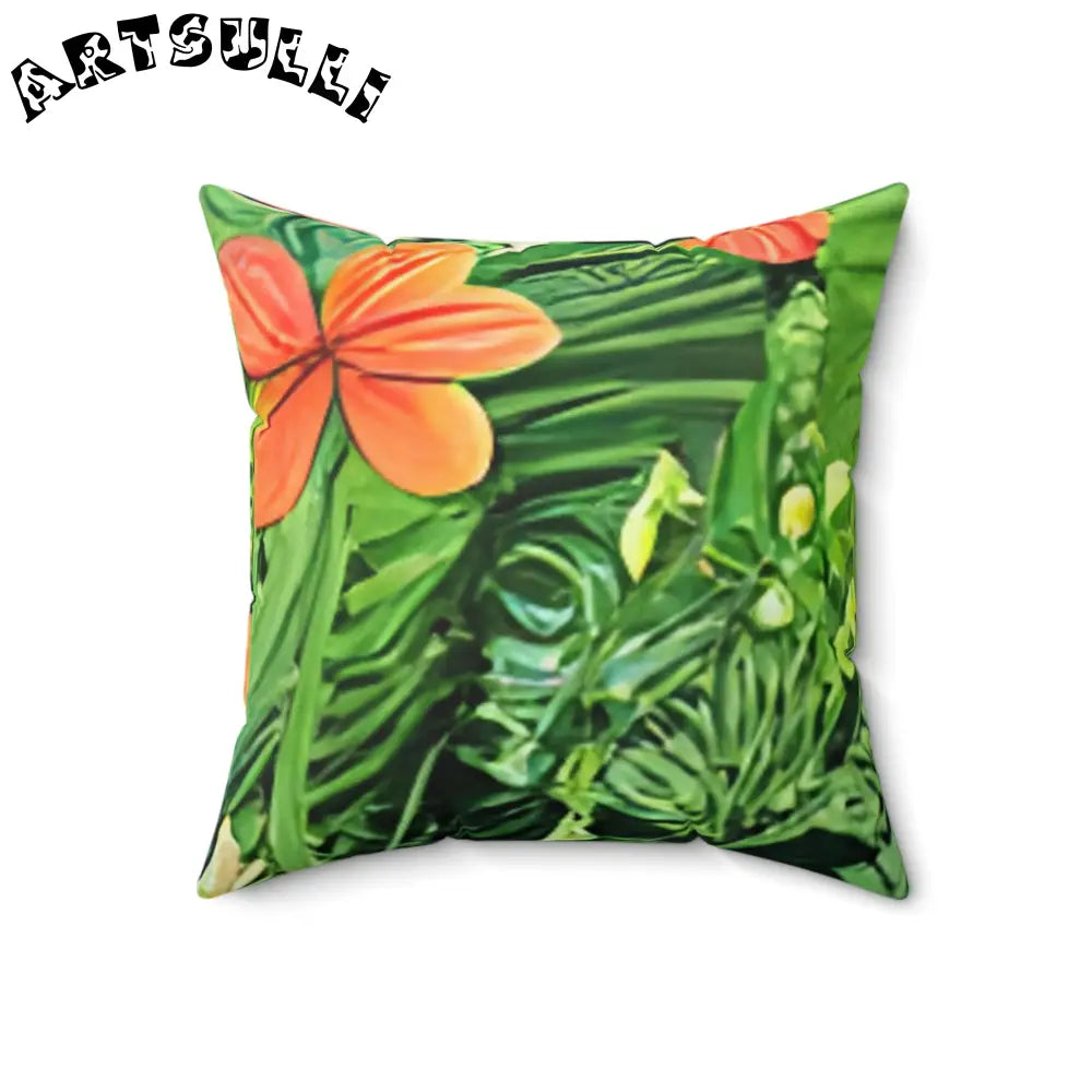 JAKKOUTTHEBXX Vibrant Floral and Leaf Print Square Throw Pillow